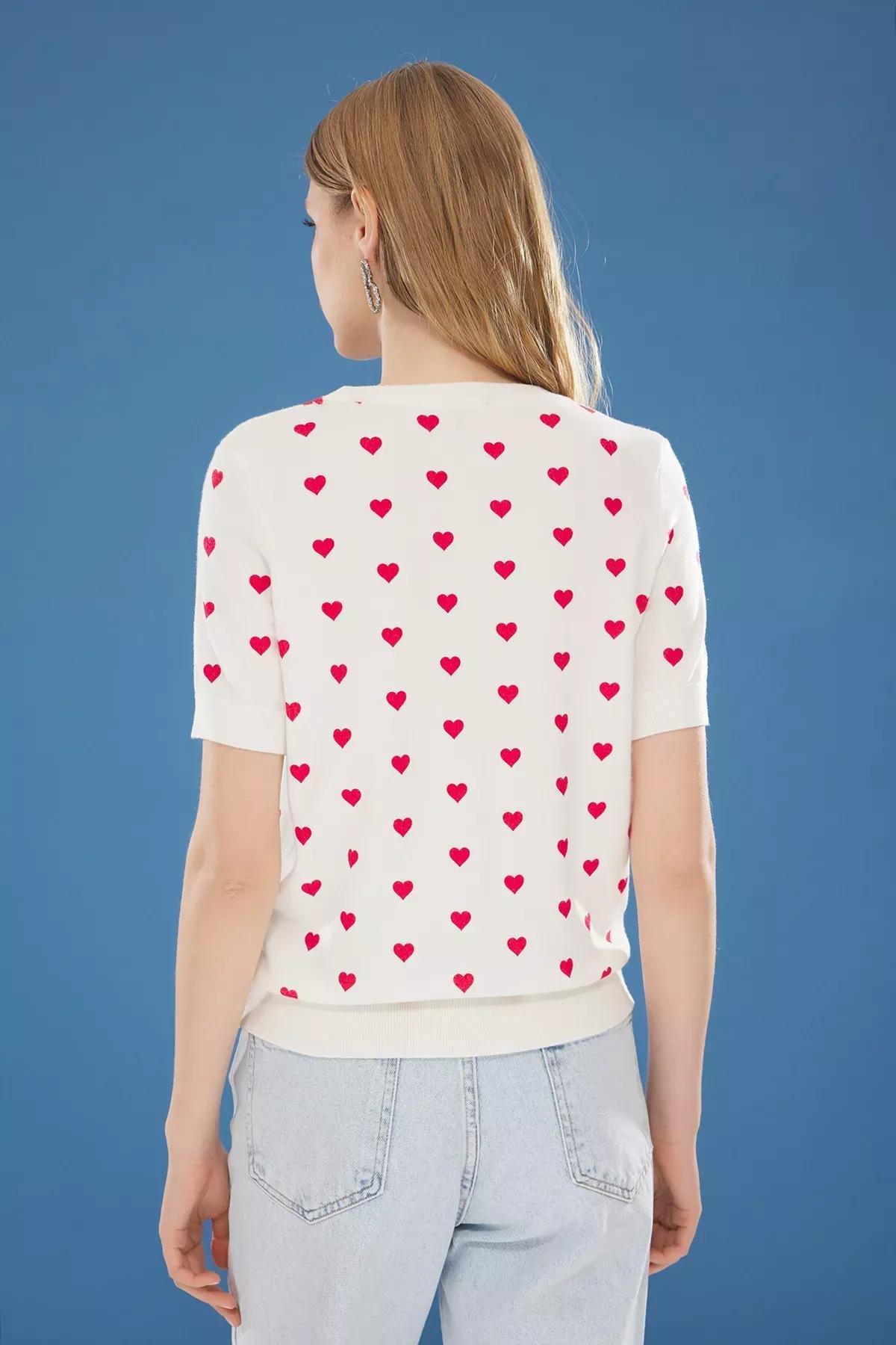 White Heart Print Knit Blouse, , large image number 4