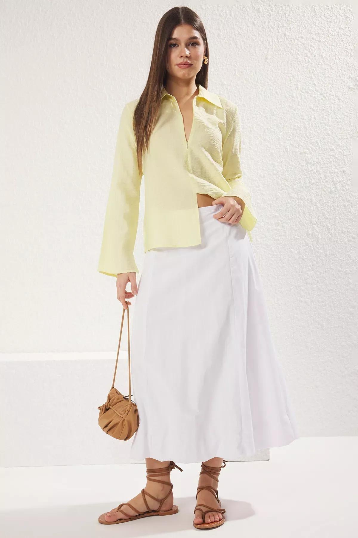 Yellow Zipper Detail Woven Shirt, , large image number 1