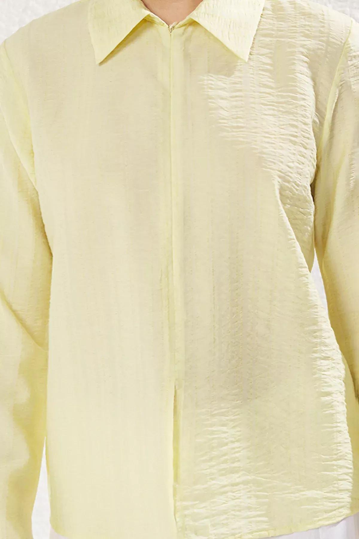 Yellow Zipper Detail Woven Shirt, , large image number 2