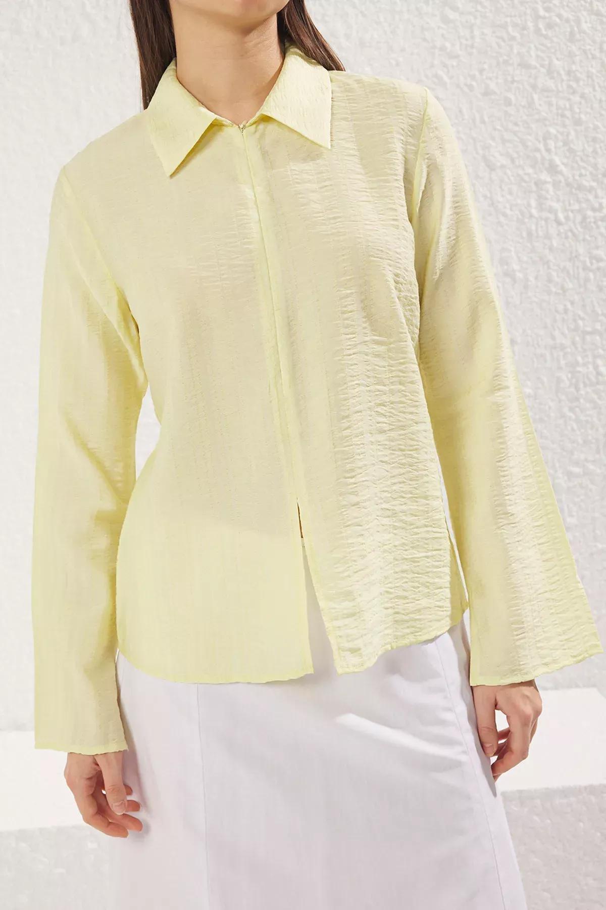 Yellow Zipper Detail Woven Shirt, , large image number 3