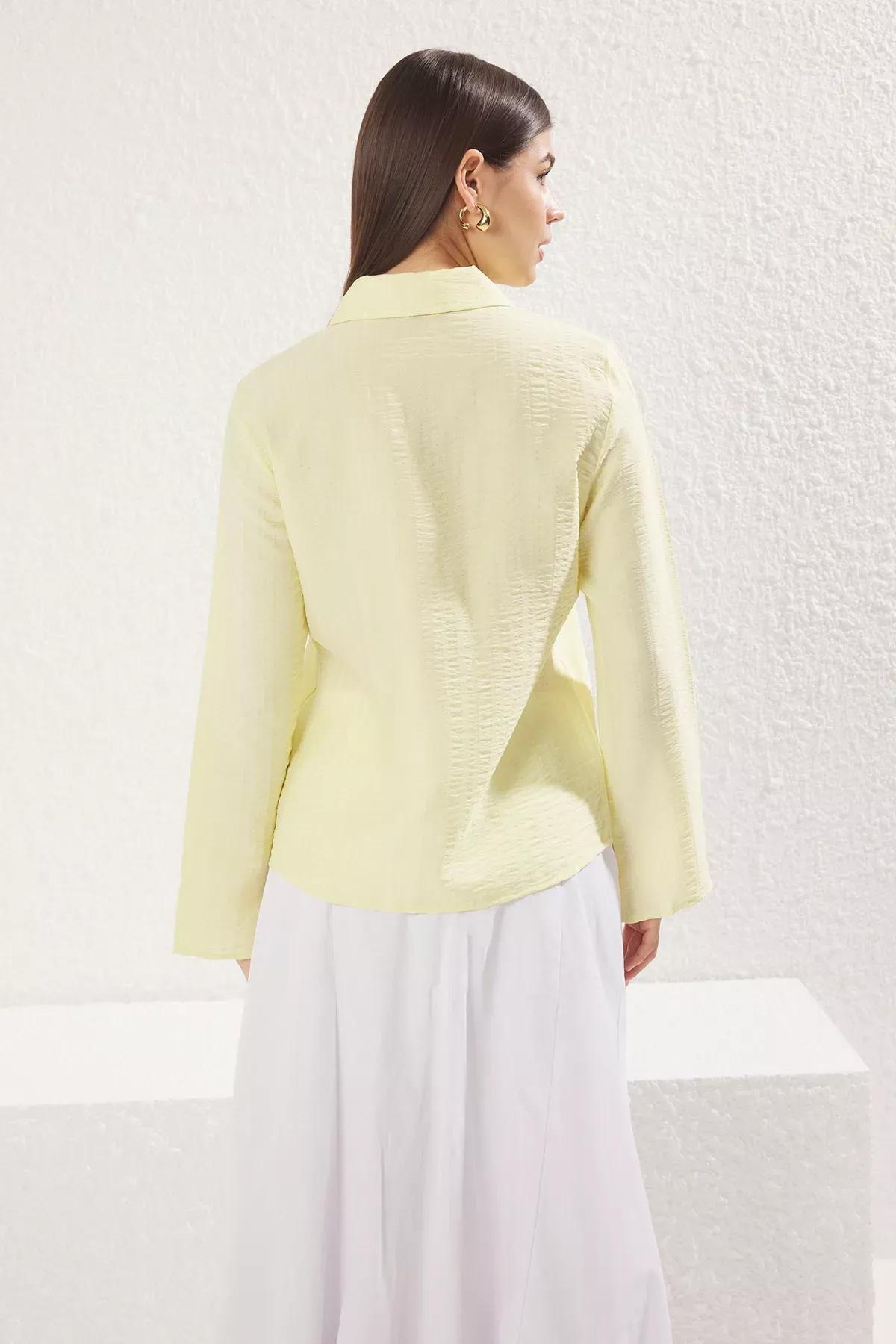 Yellow Zipper Detail Woven Shirt, , large image number 4