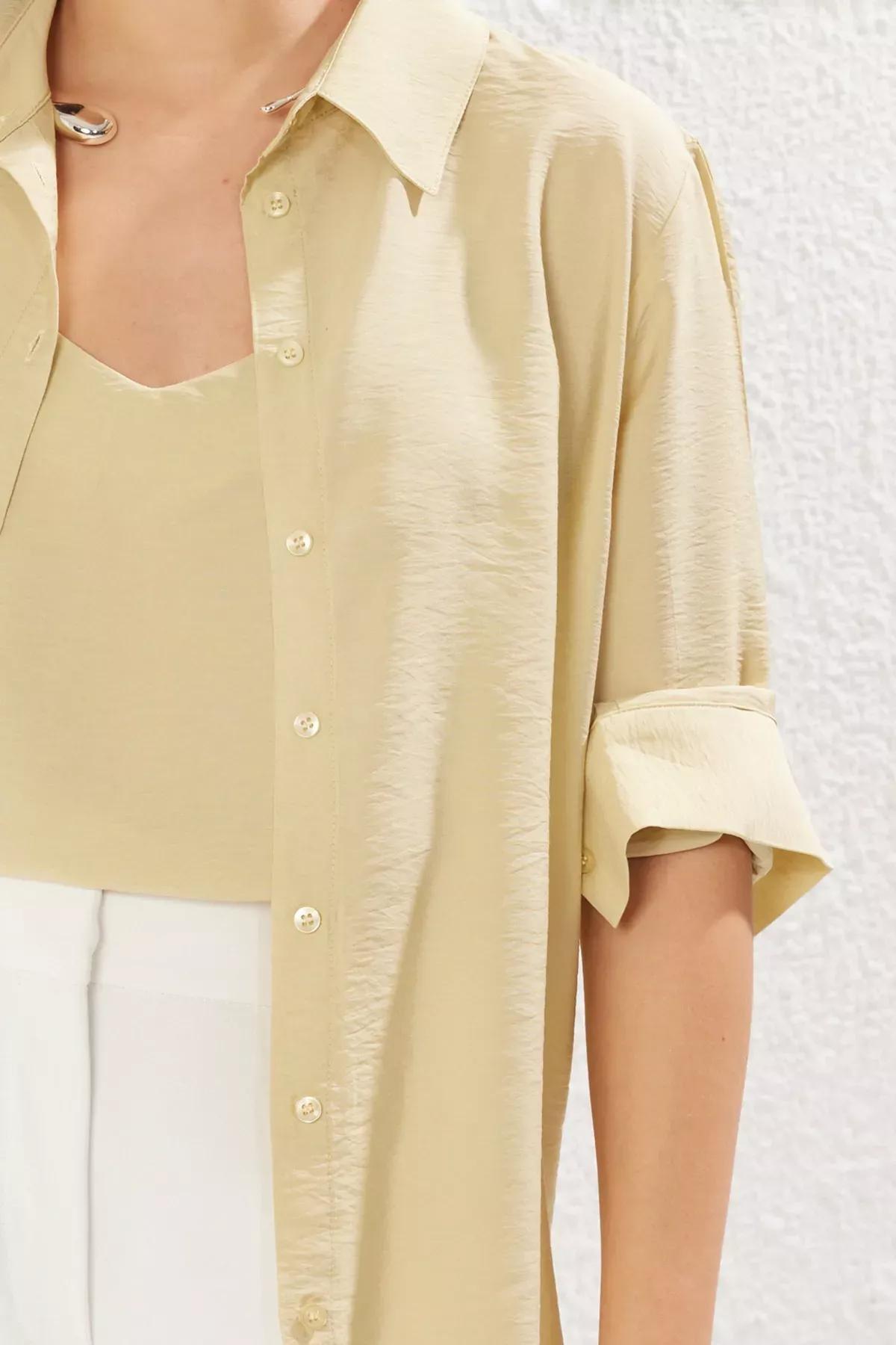 Beige Two Piece Oversize Shirt, Khaki, large image number 2