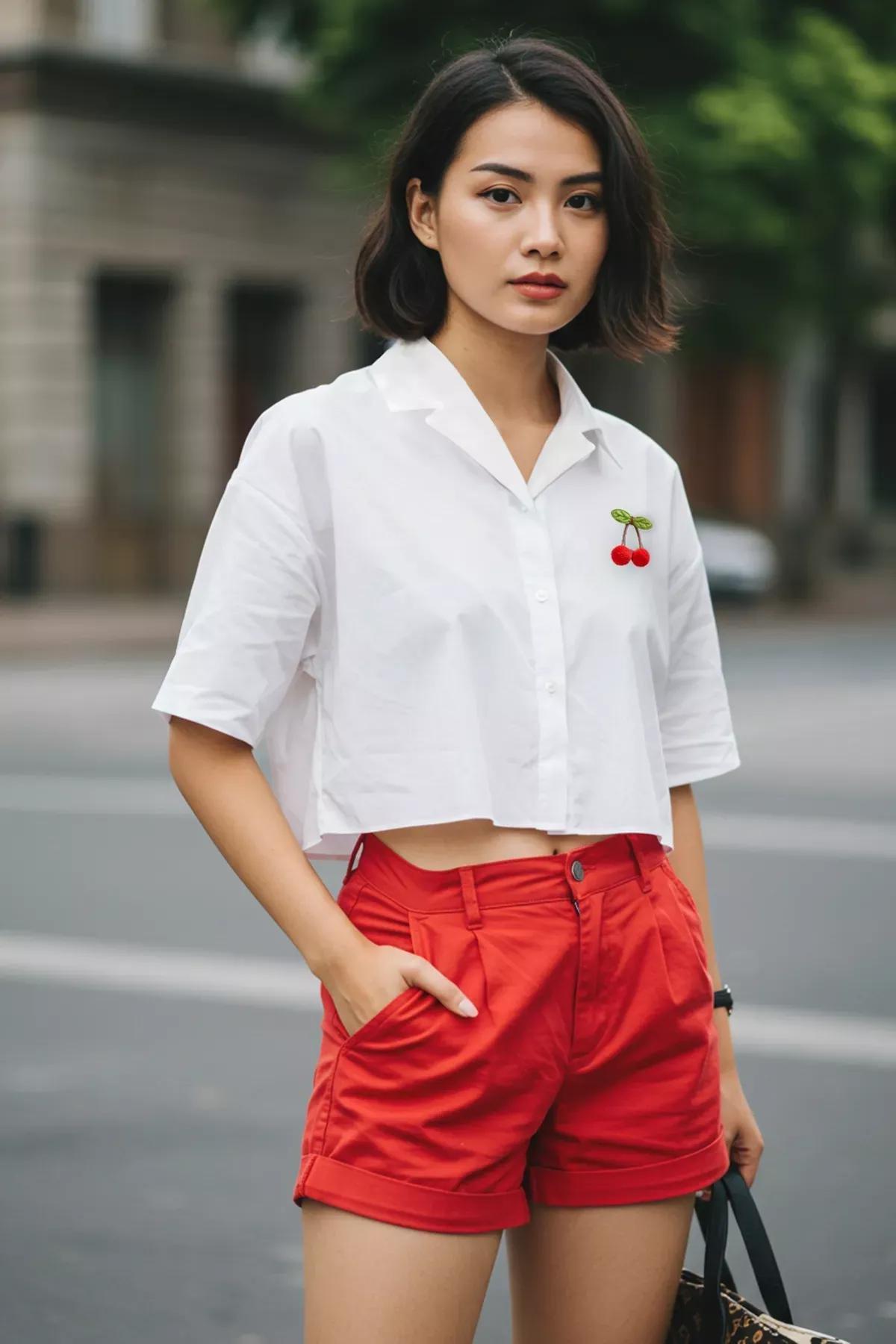 White Cherry Detail Woven Shirt, White, large image number 1