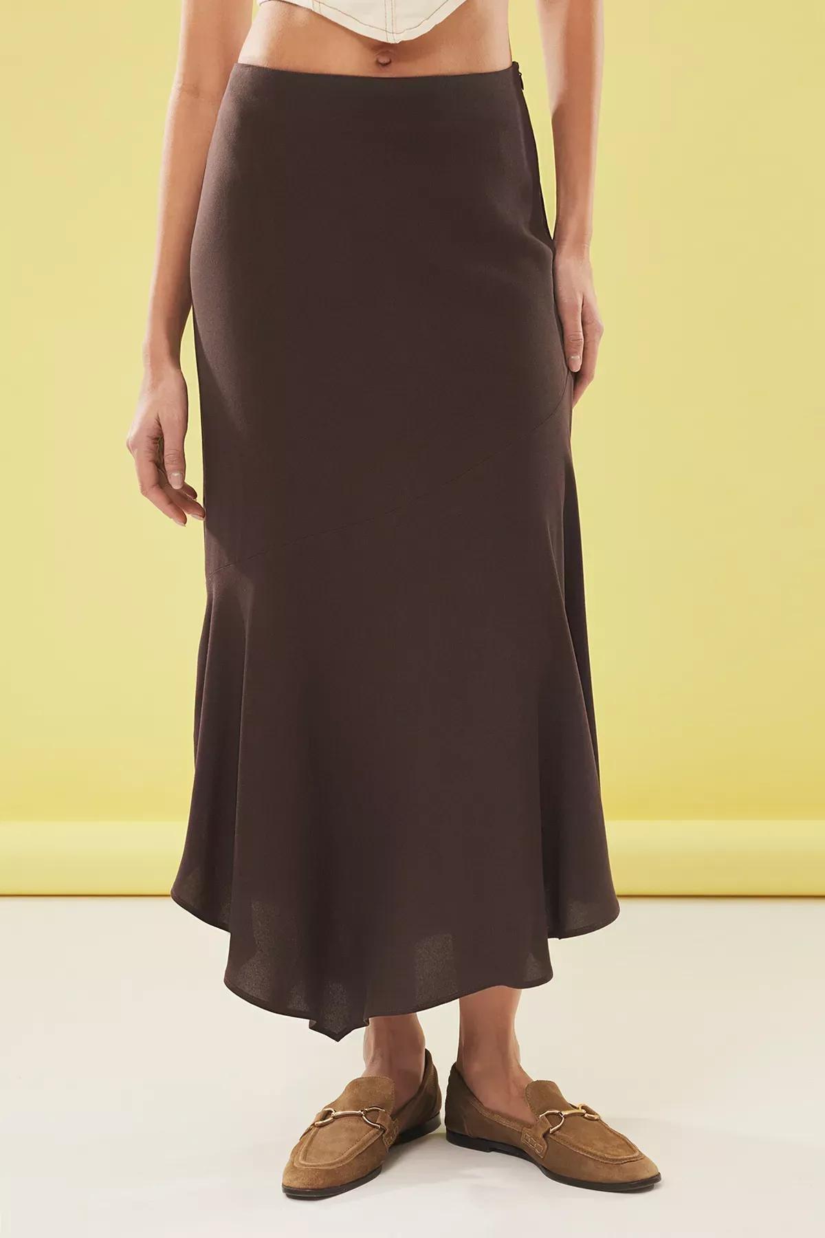 Brown Asymmetric Maxi Skirt, Dark brown, large image number 3
