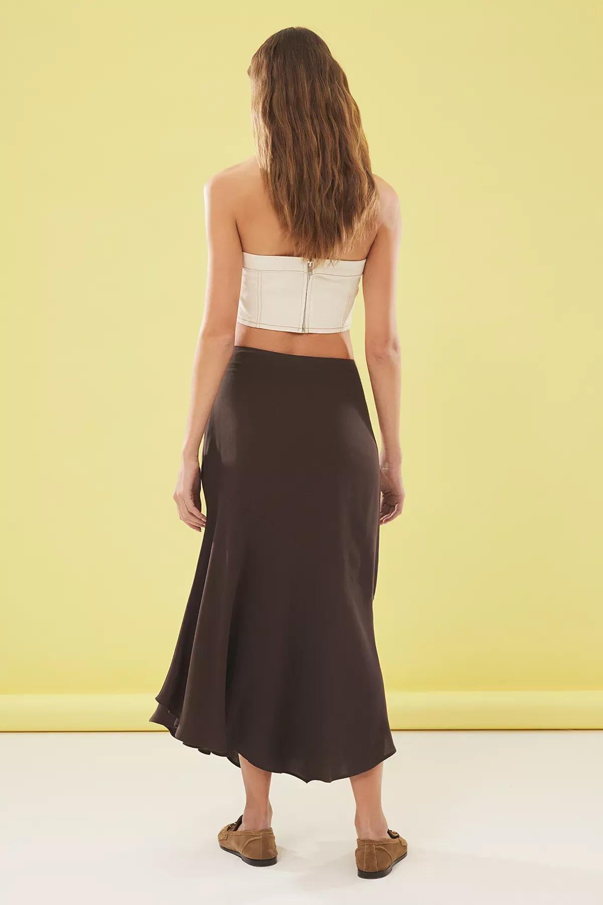 Brown Asymmetric Maxi Skirt, Dark brown, large image number 4