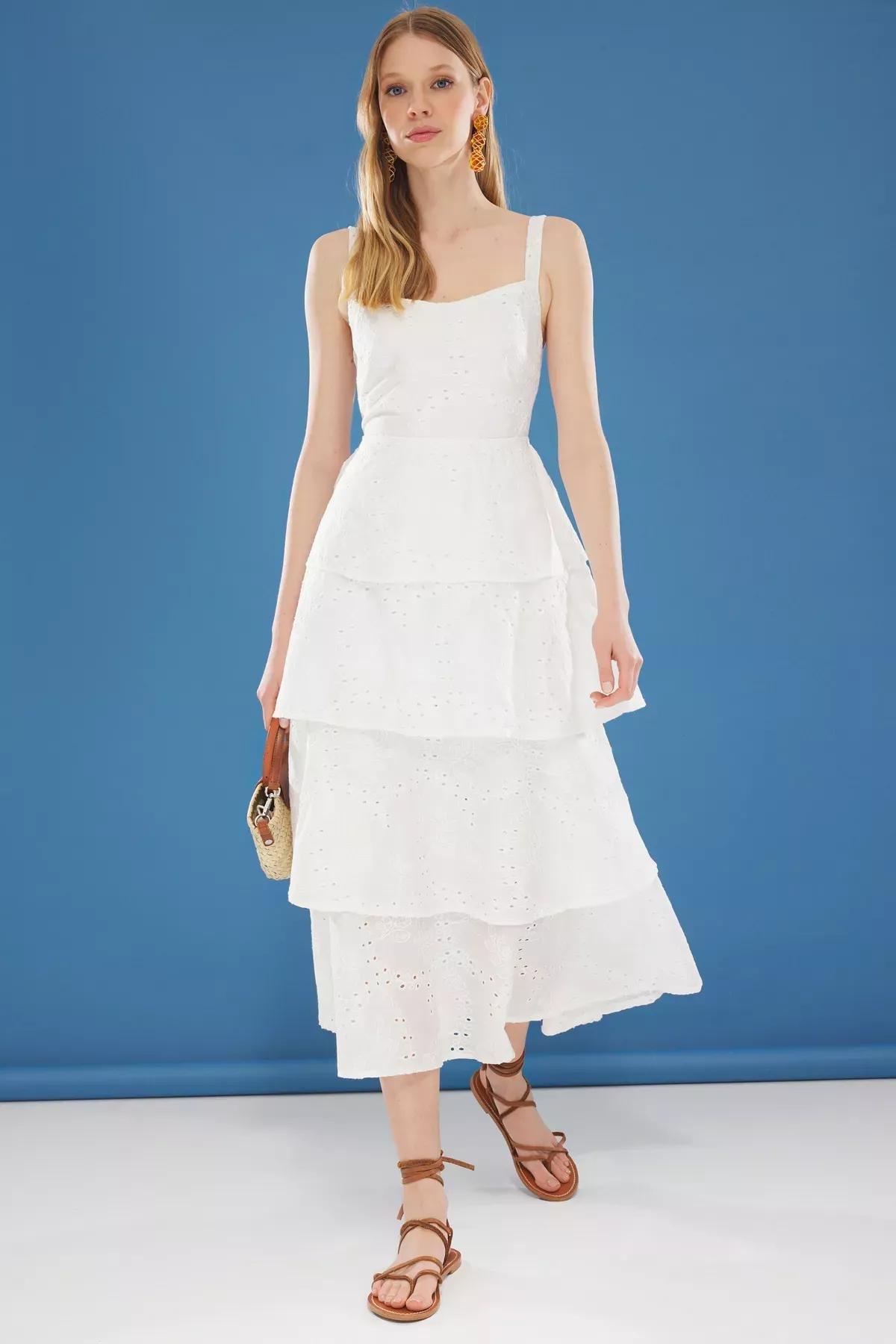 Beige Embroidered Dress, Ecru, large image number 0