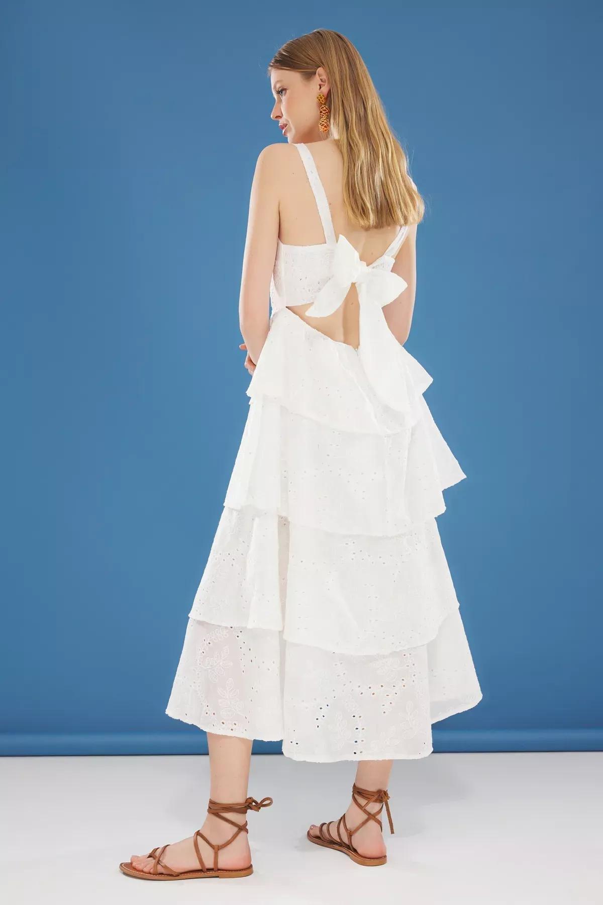 Beige Embroidered Dress, Ecru, large image number 1