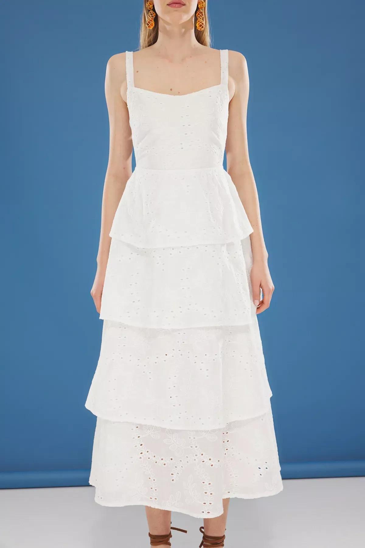 Beige Embroidered Dress, Ecru, large image number 3