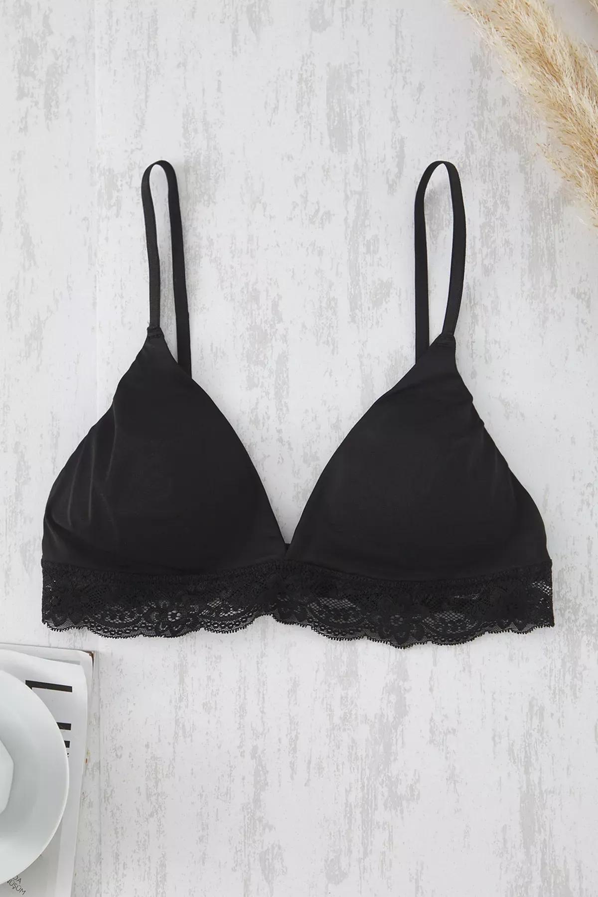Black Micro Lace Non-Wired Knit Bra, , large image number 4