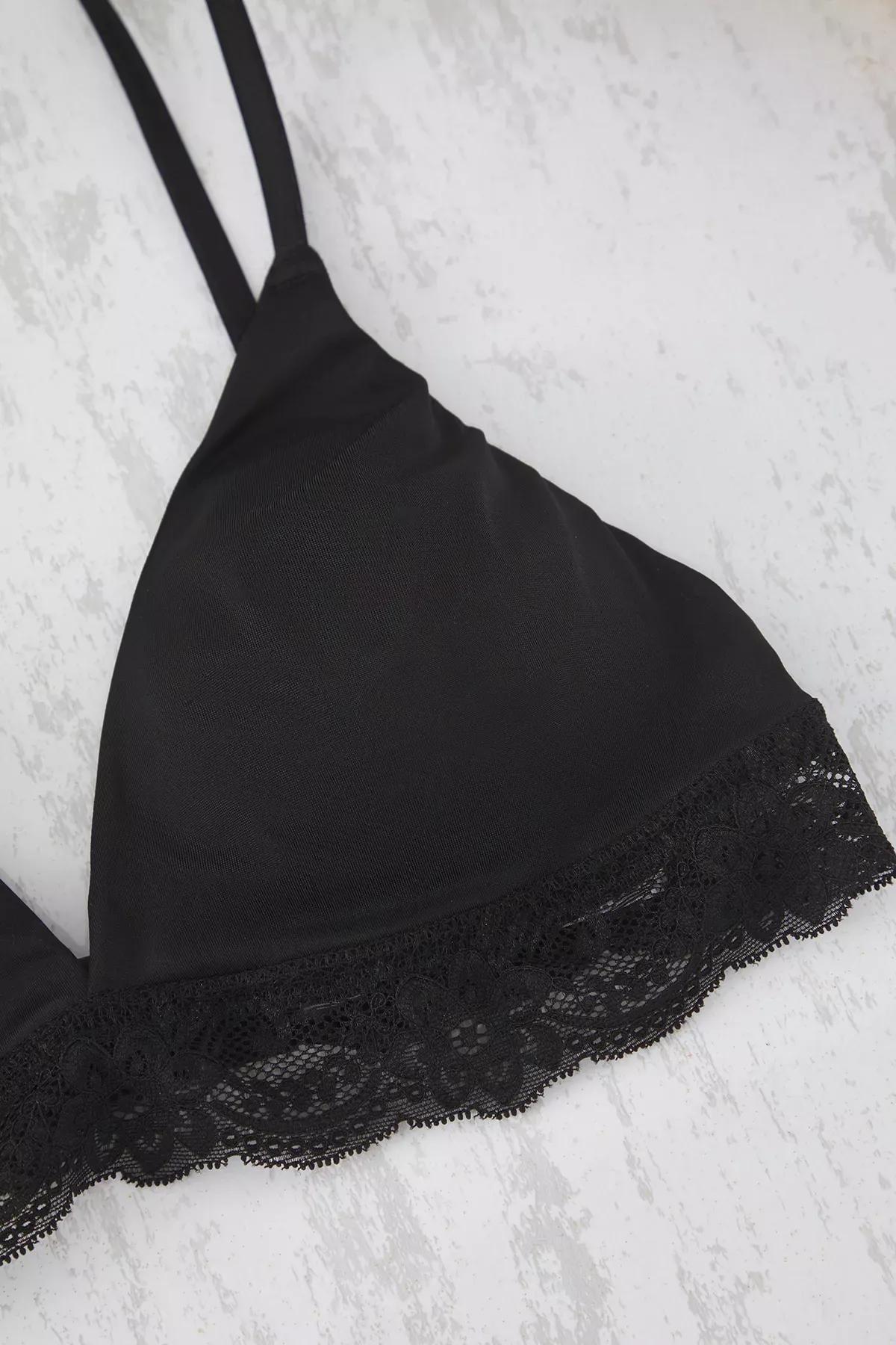 Black Micro Lace Non-Wired Knit Bra, , large image number 5