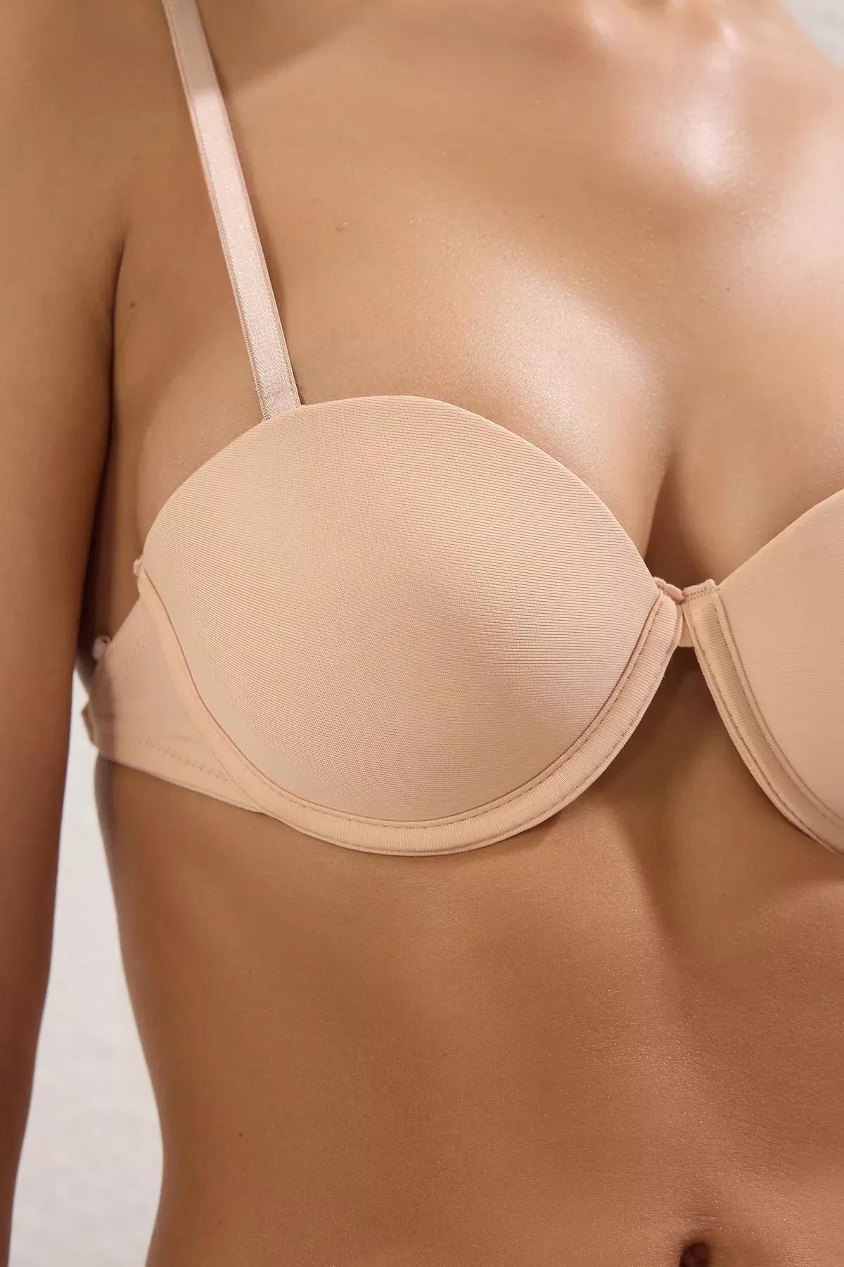 Beige Micro Strapless Support Bra, Skin, large image number 3