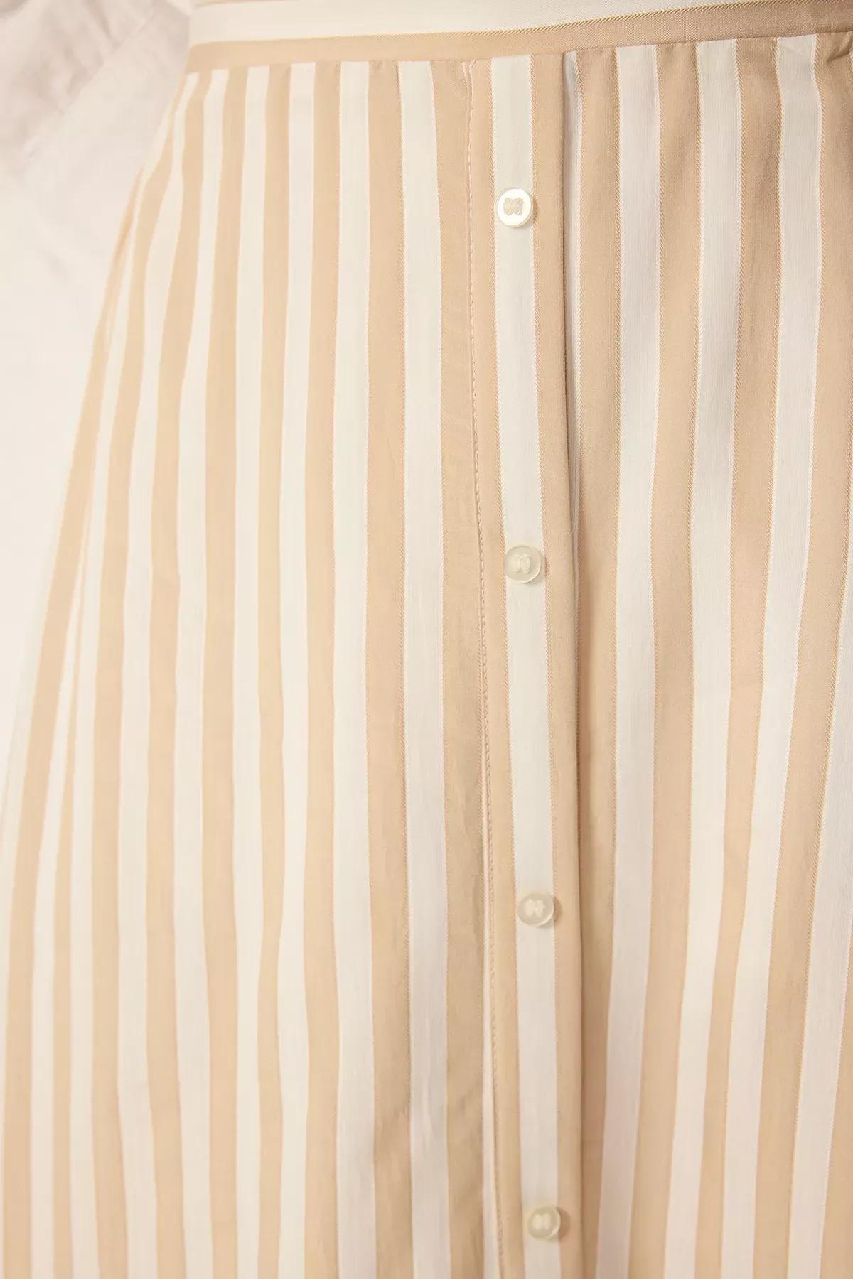 Beige Button Detailed A-Line Skirt, Beige, large image number 3