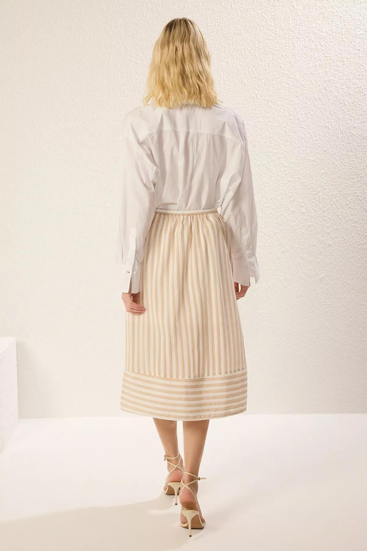 Beige Button Detailed A-Line Skirt, Beige, large image number 4