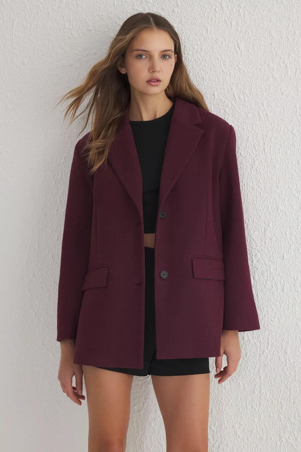 Red Soft Texture Short Coat, , large image number 0