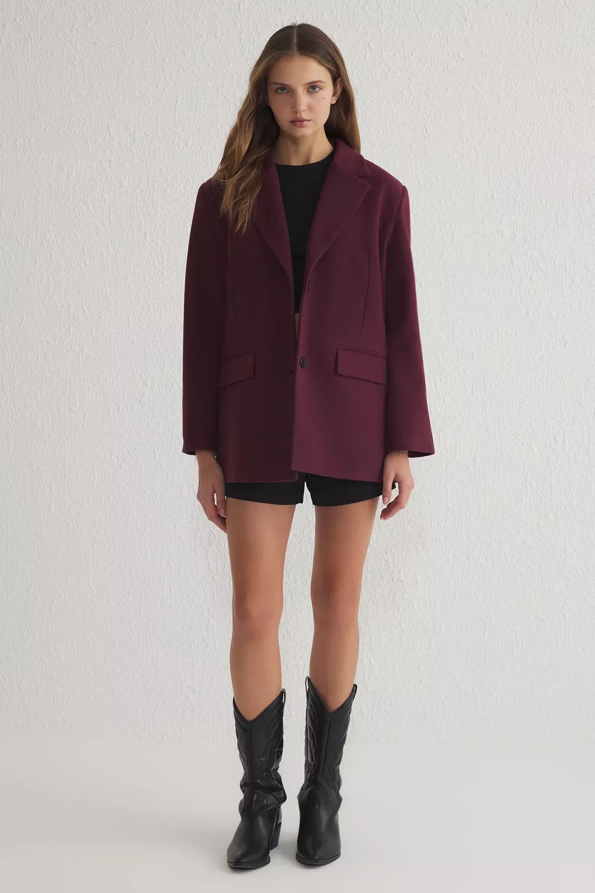 Red Soft Texture Short Coat, , large image number 1