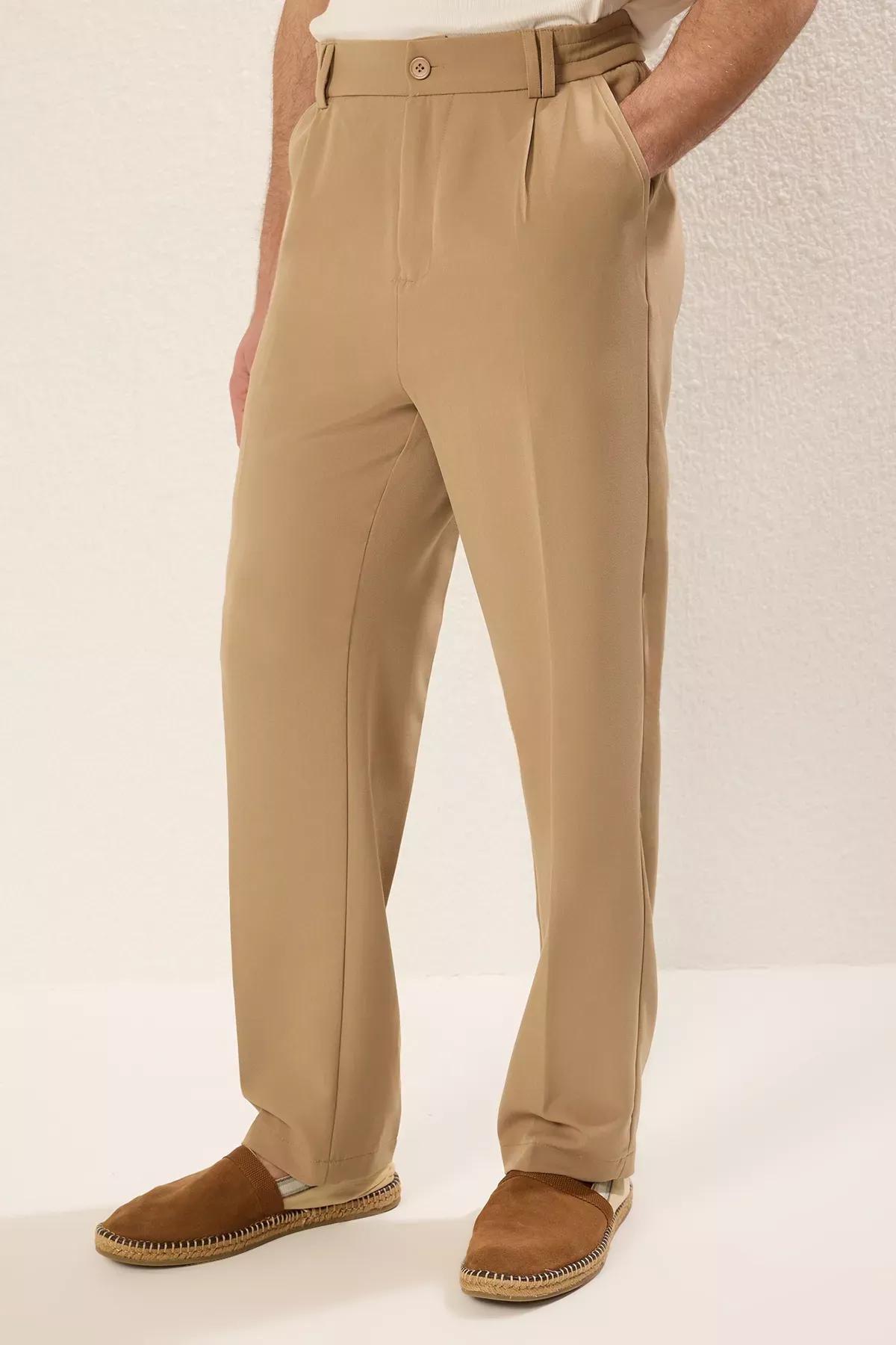 Beige Wideleg Relaxed Fit Trousers, Beige, medium