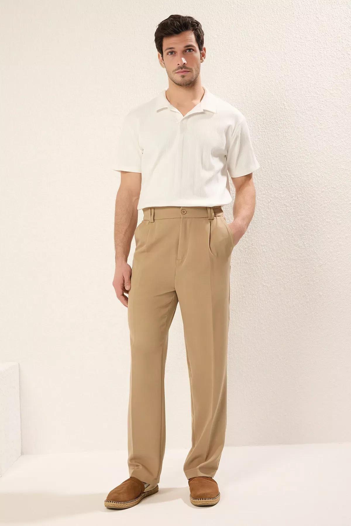 Beige Wideleg Relaxed Fit Trousers, Beige, large image number 1
