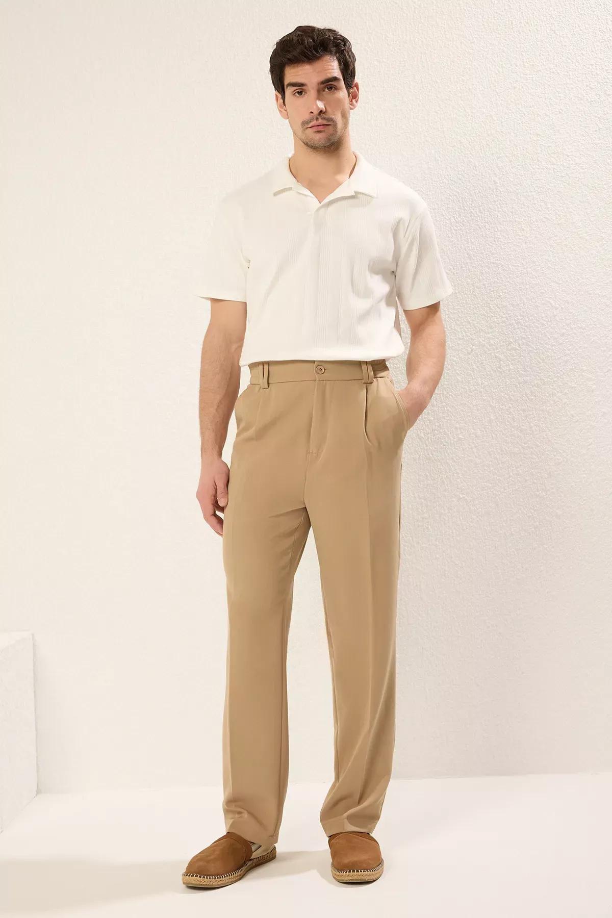 Beige Wideleg Relaxed Fit Trousers, Beige, large image number 2