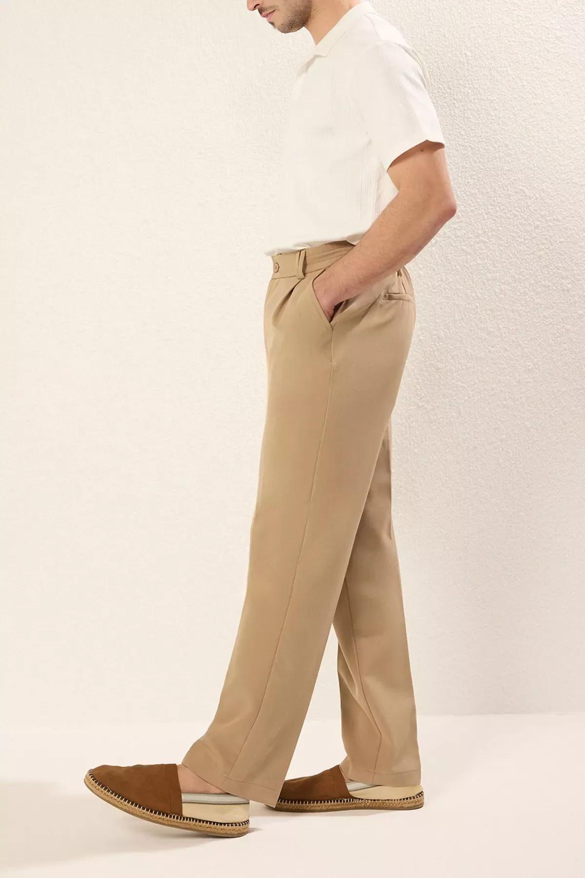 Beige Wideleg Relaxed Fit Trousers, Beige, large image number 3