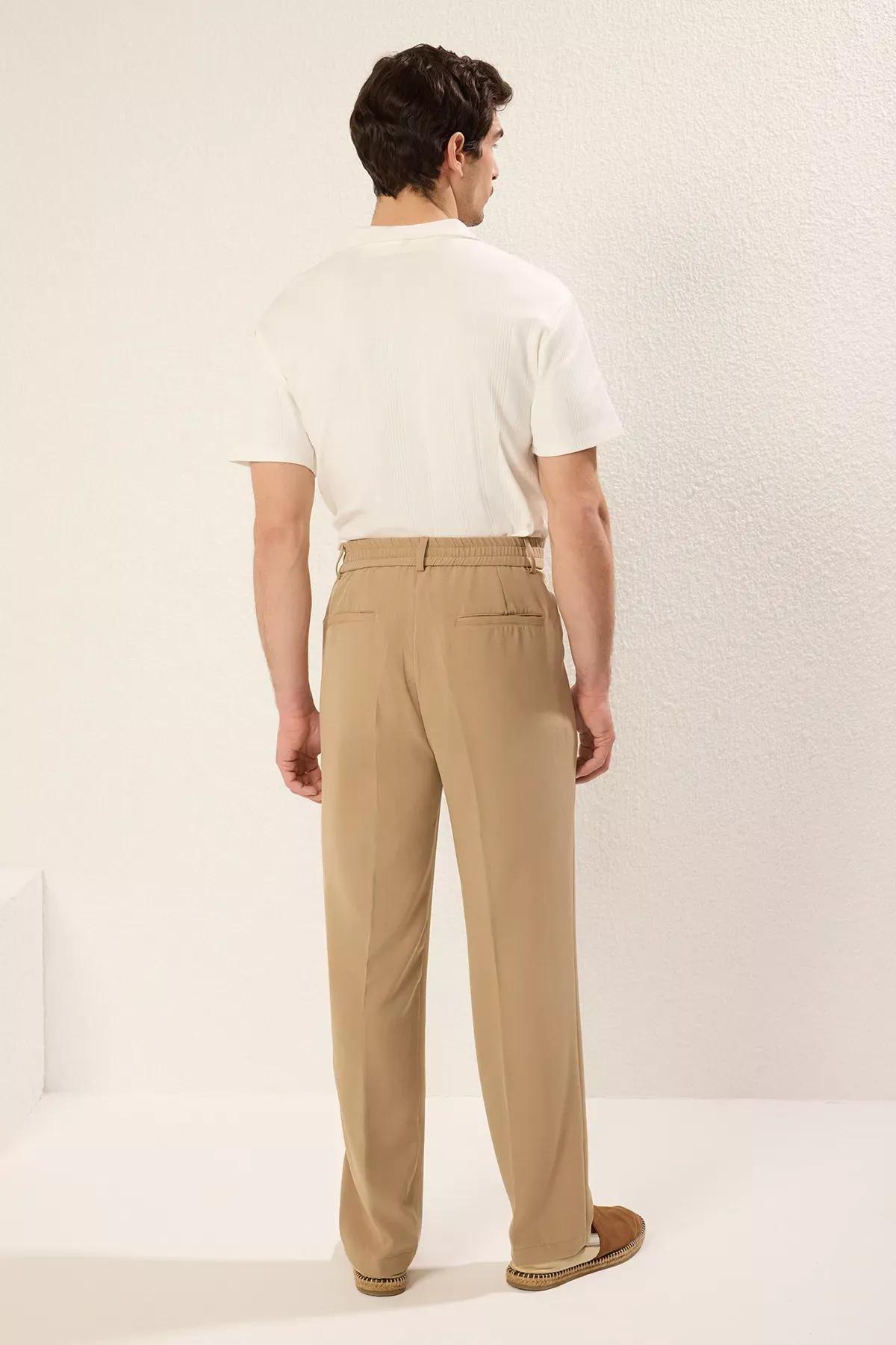 Beige Wideleg Relaxed Fit Trousers, Beige, large image number 5