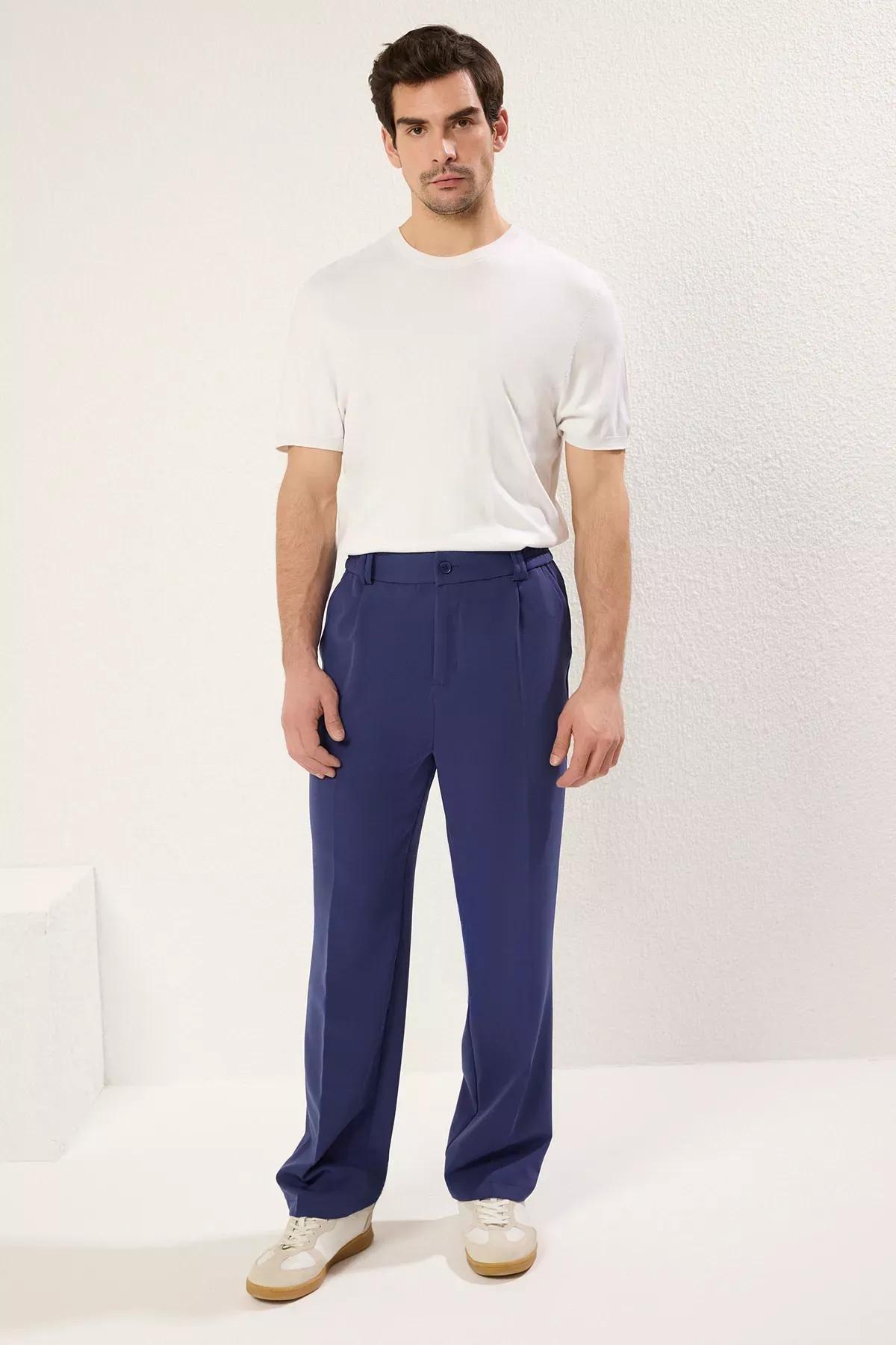 Blue Wideleg Relaxed Fit Trousers, , medium