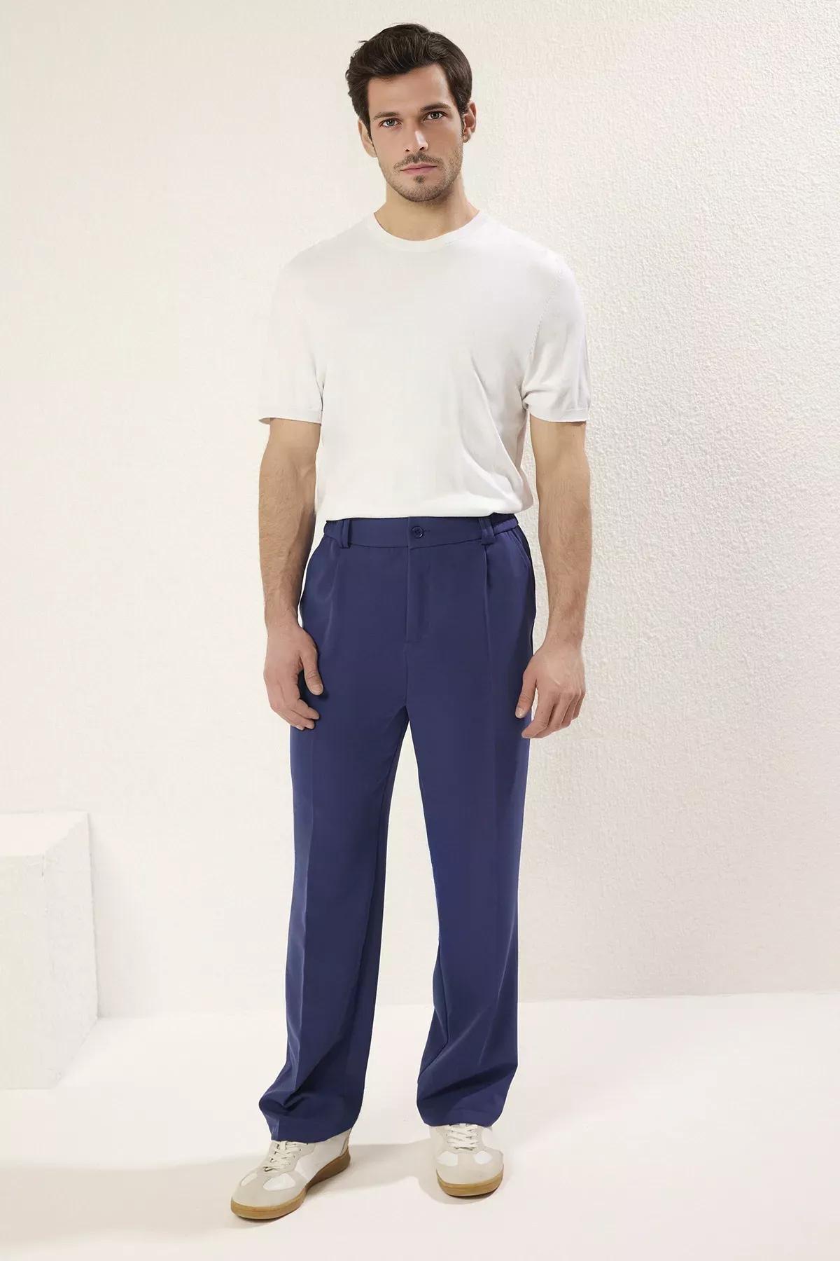 Blue Wideleg Relaxed Fit Trousers, , large image number 0