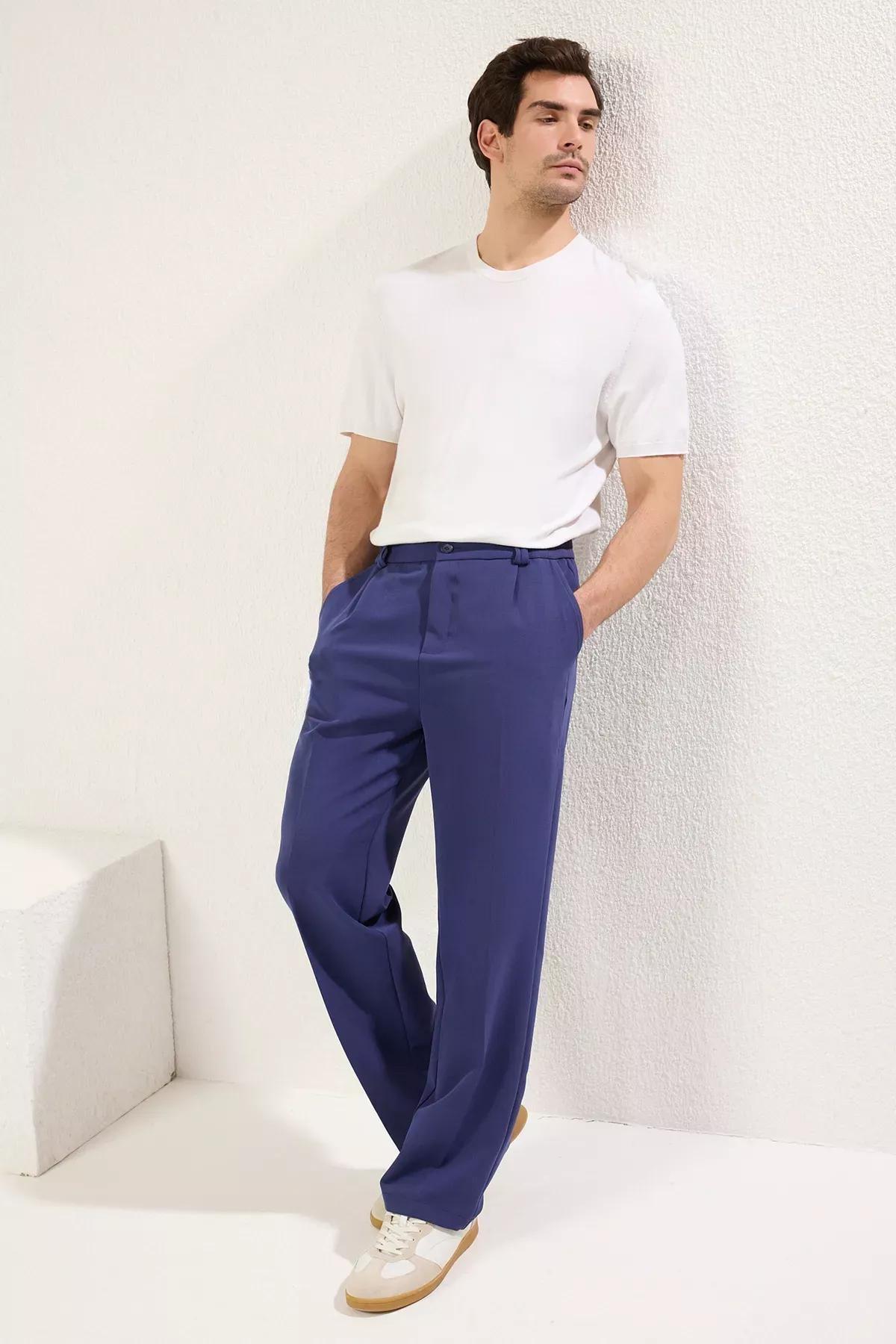 Blue Wideleg Relaxed Fit Trousers, , large image number 1