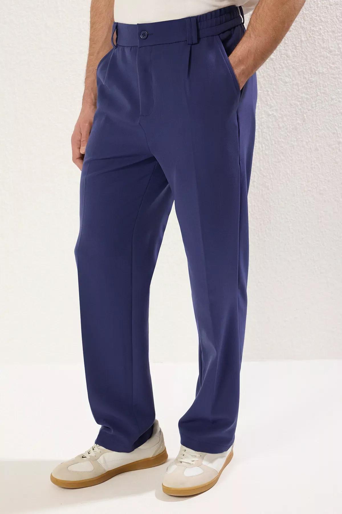 Blue Wideleg Relaxed Fit Trousers, , large image number 2