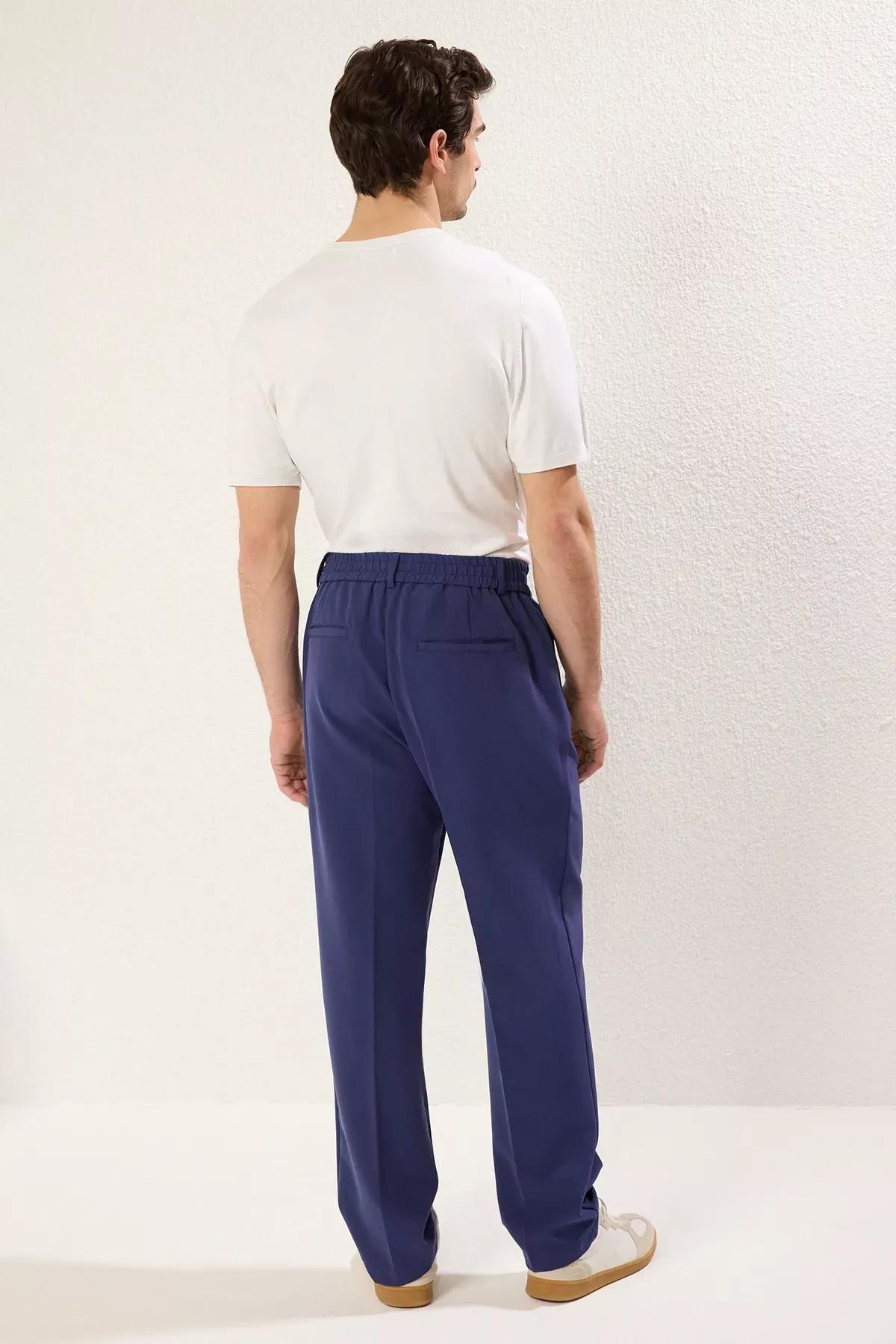 Blue Wideleg Relaxed Fit Trousers, , large image number 4