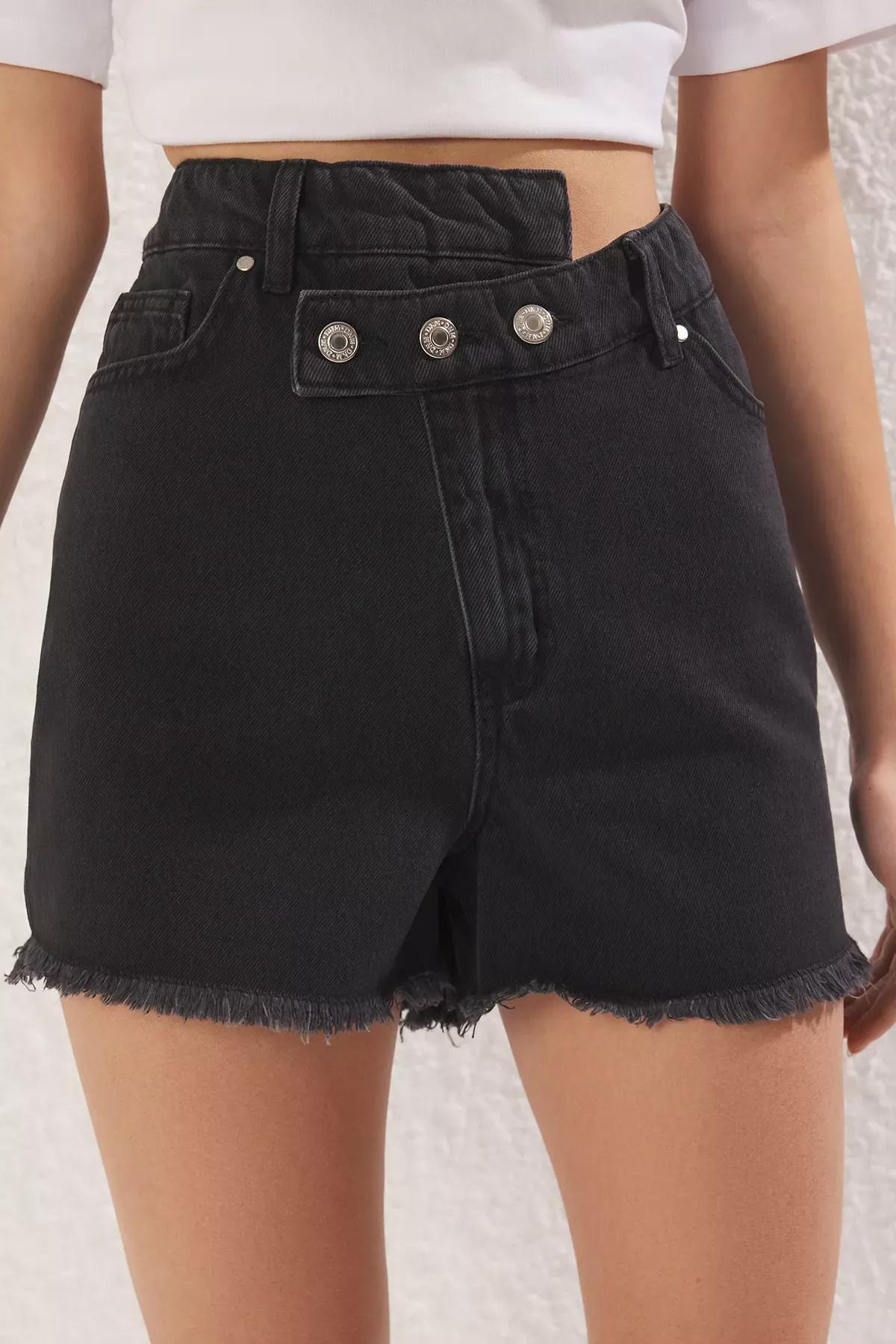 Black Ripped Denim Shorts, , large image number 2