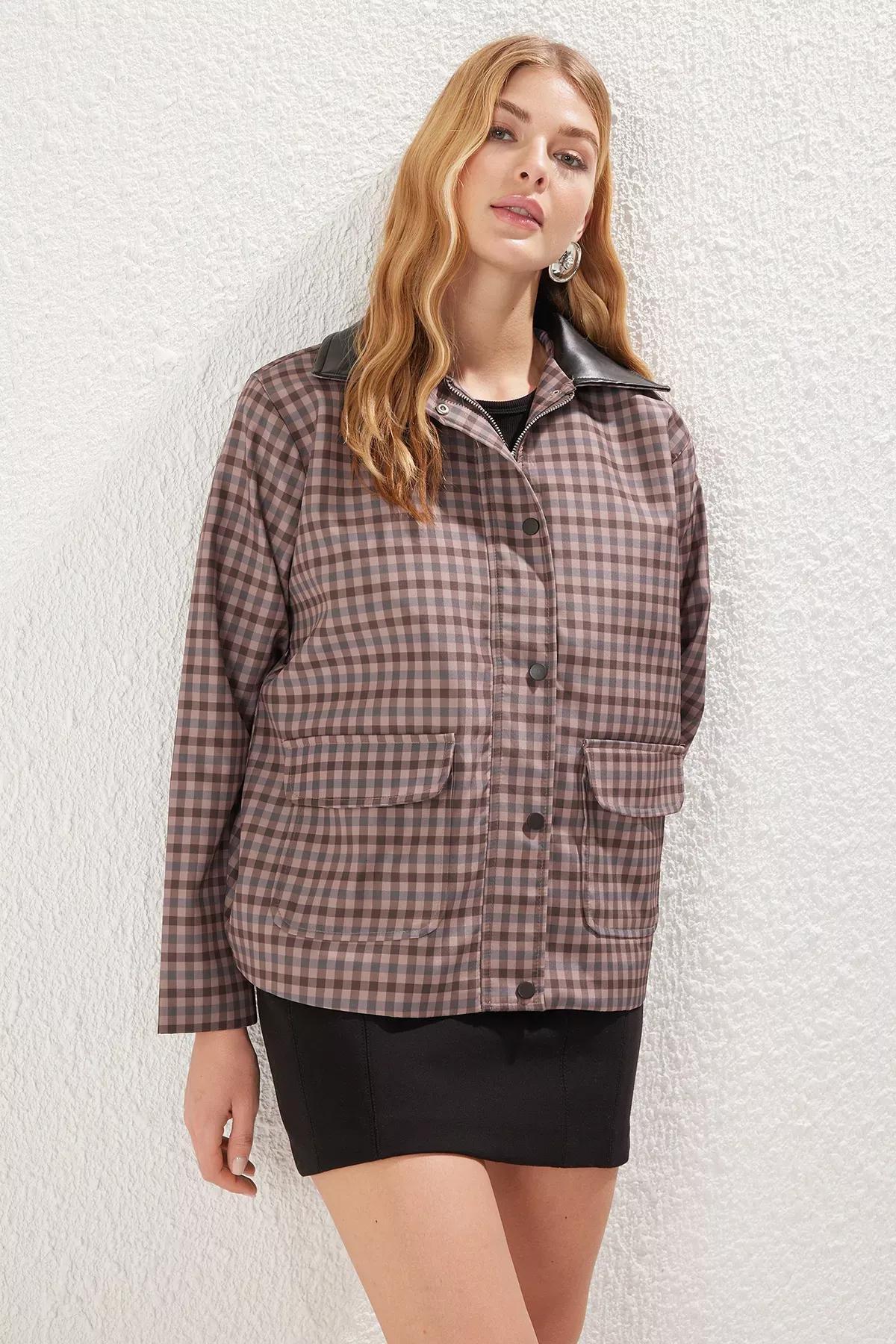 Multicolour Faux Leather Collar Jacket, , large image number 1