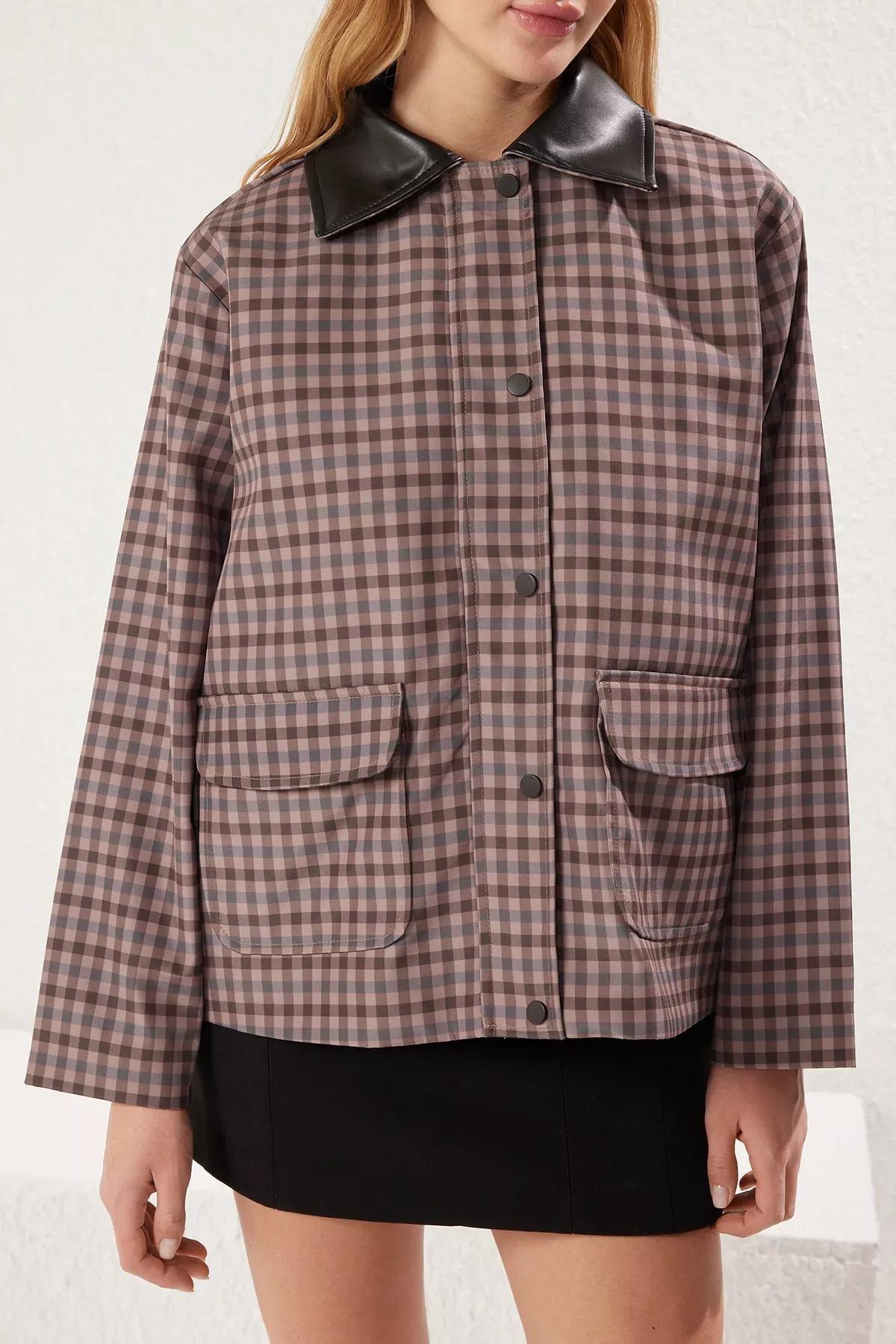Multicolour Faux Leather Collar Jacket, , large image number 2
