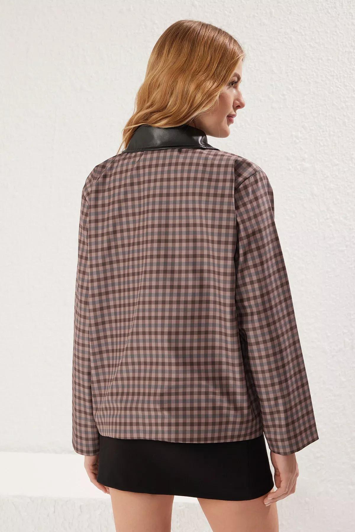 Multicolour Faux Leather Collar Jacket, , large image number 4