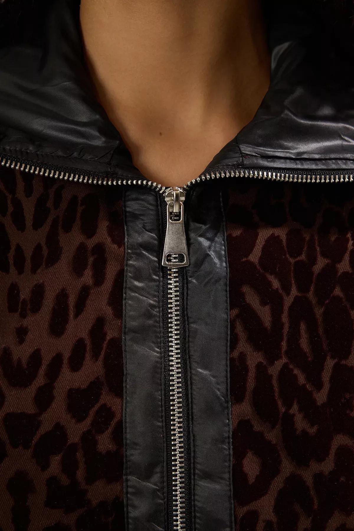 Brown Leopard Jacket Coat, Brown, large image number 2