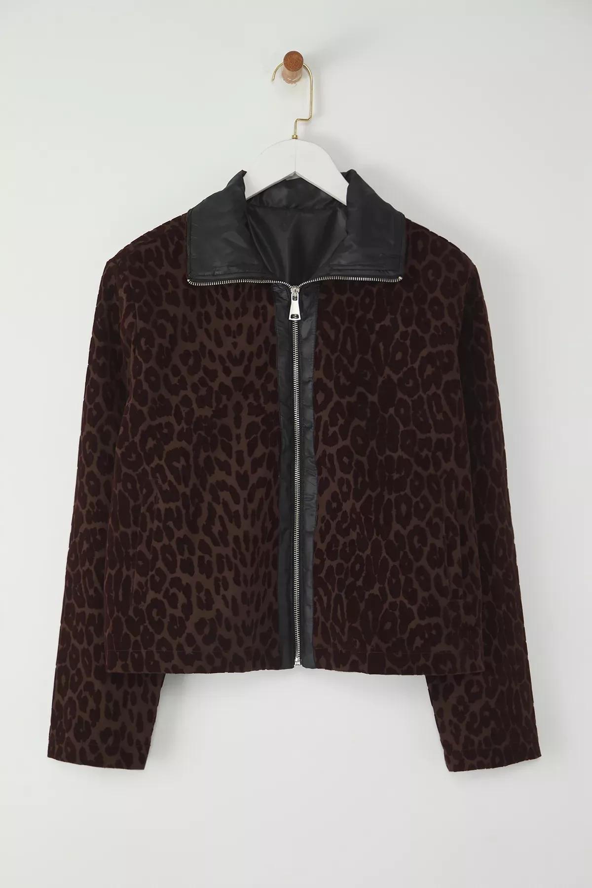 Brown Leopard Jacket Coat, Brown, large image number 4