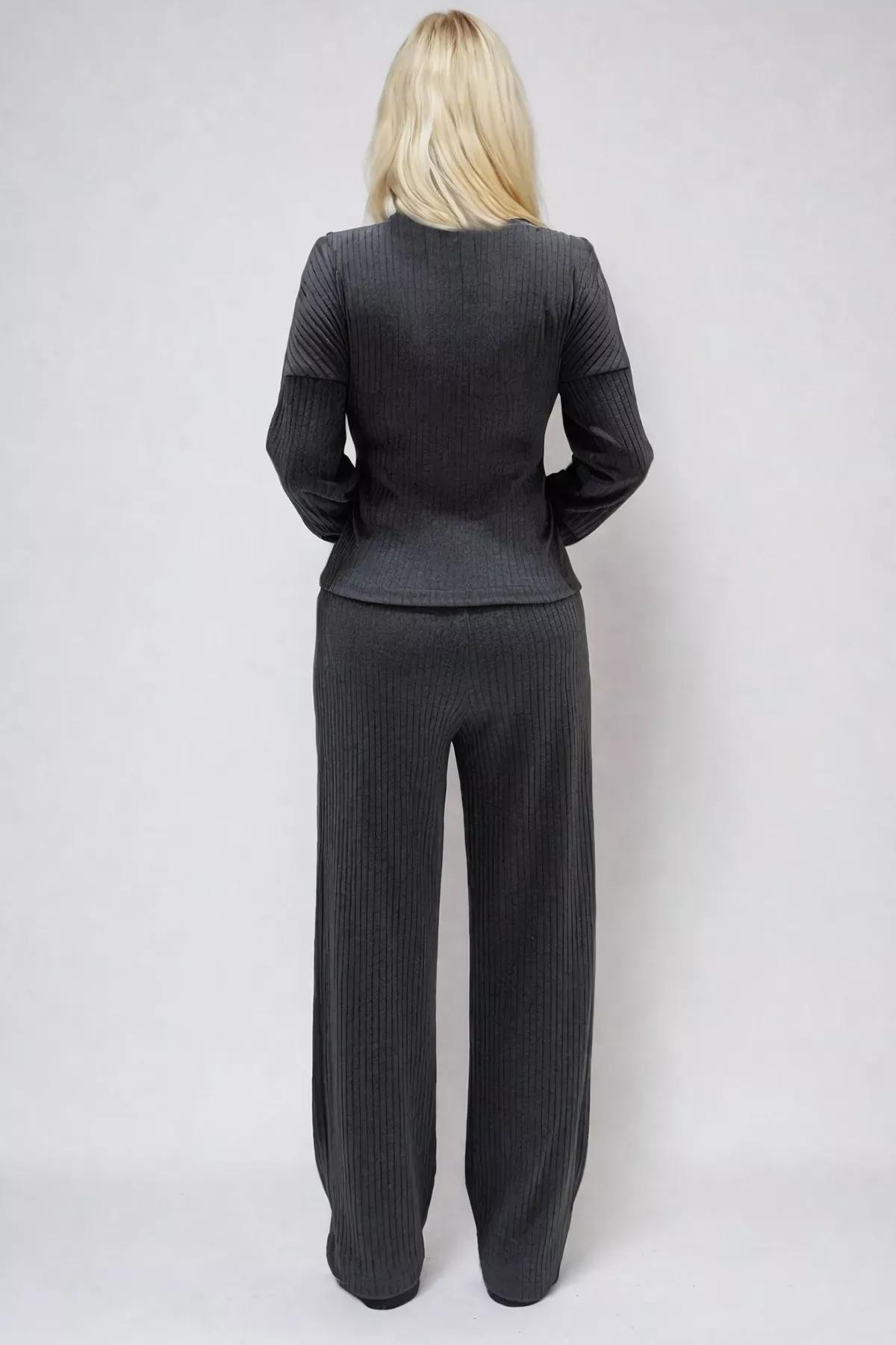Grey Stand Collar Double-Sided Zippered Co-Ord Set, , large image number 4
