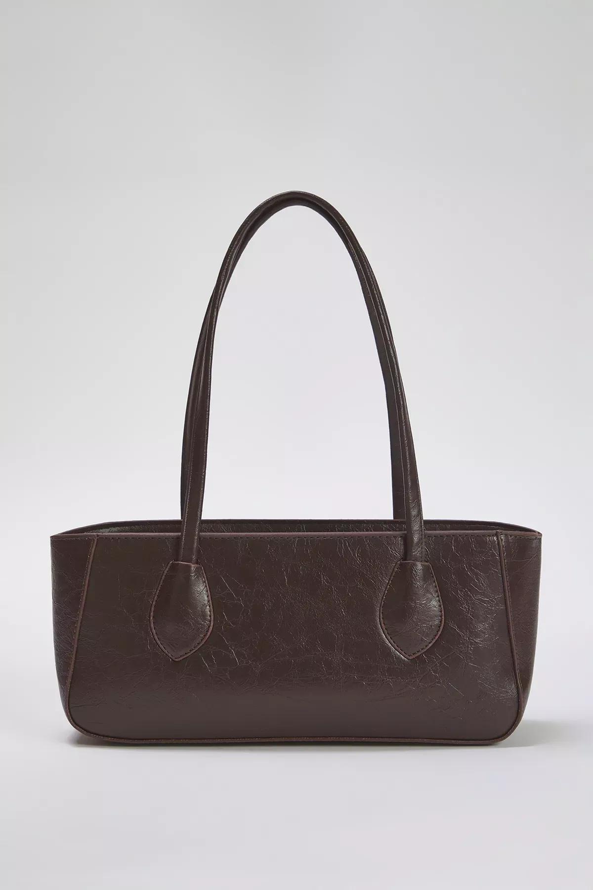 Brown Textured Shoulder Bag, Dark brown, large image number 2