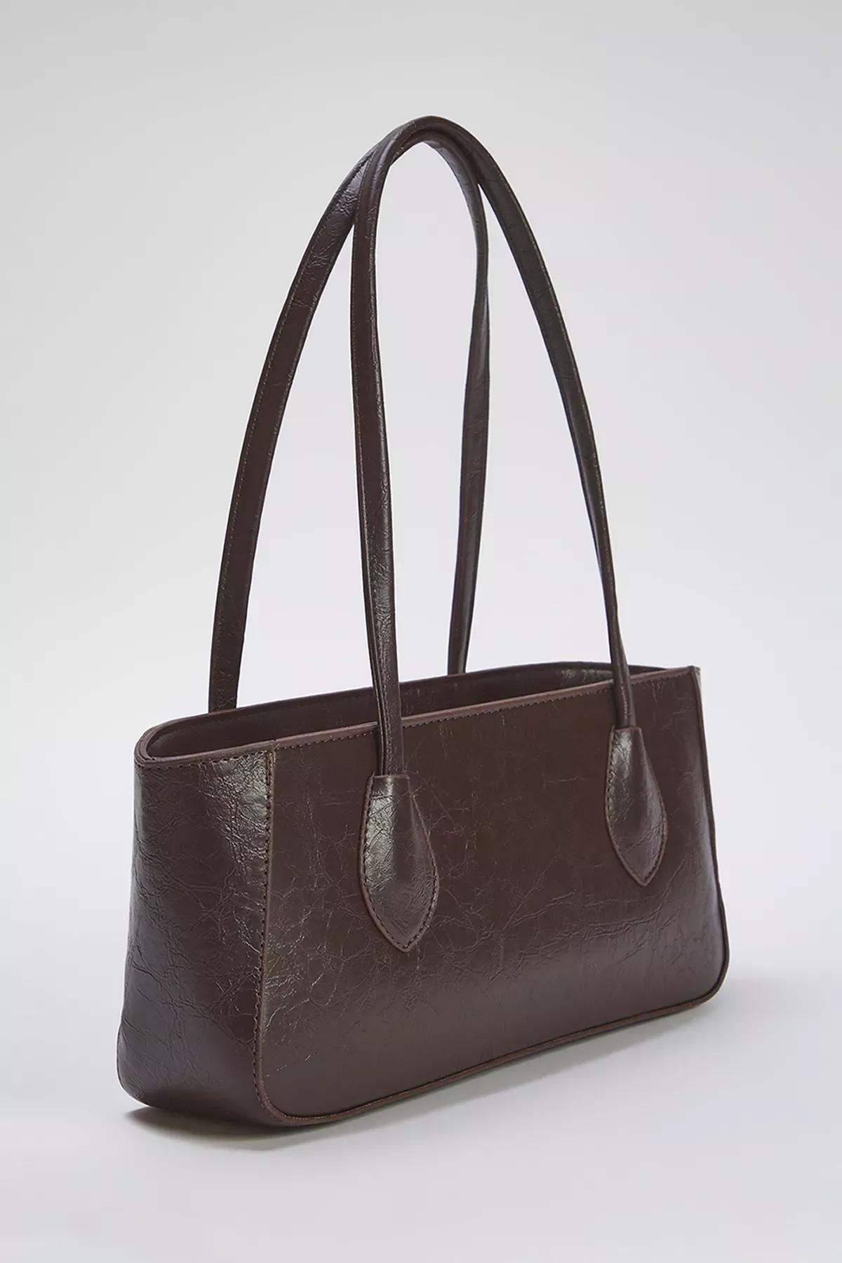 Brown Textured Shoulder Bag, Dark brown, large image number 3