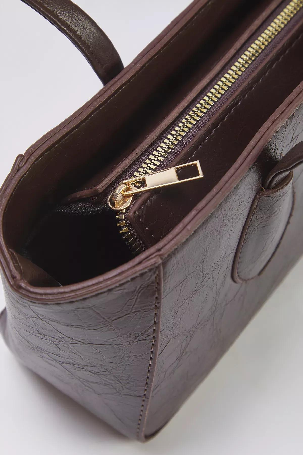 Brown Textured Shoulder Bag, Dark brown, large image number 4