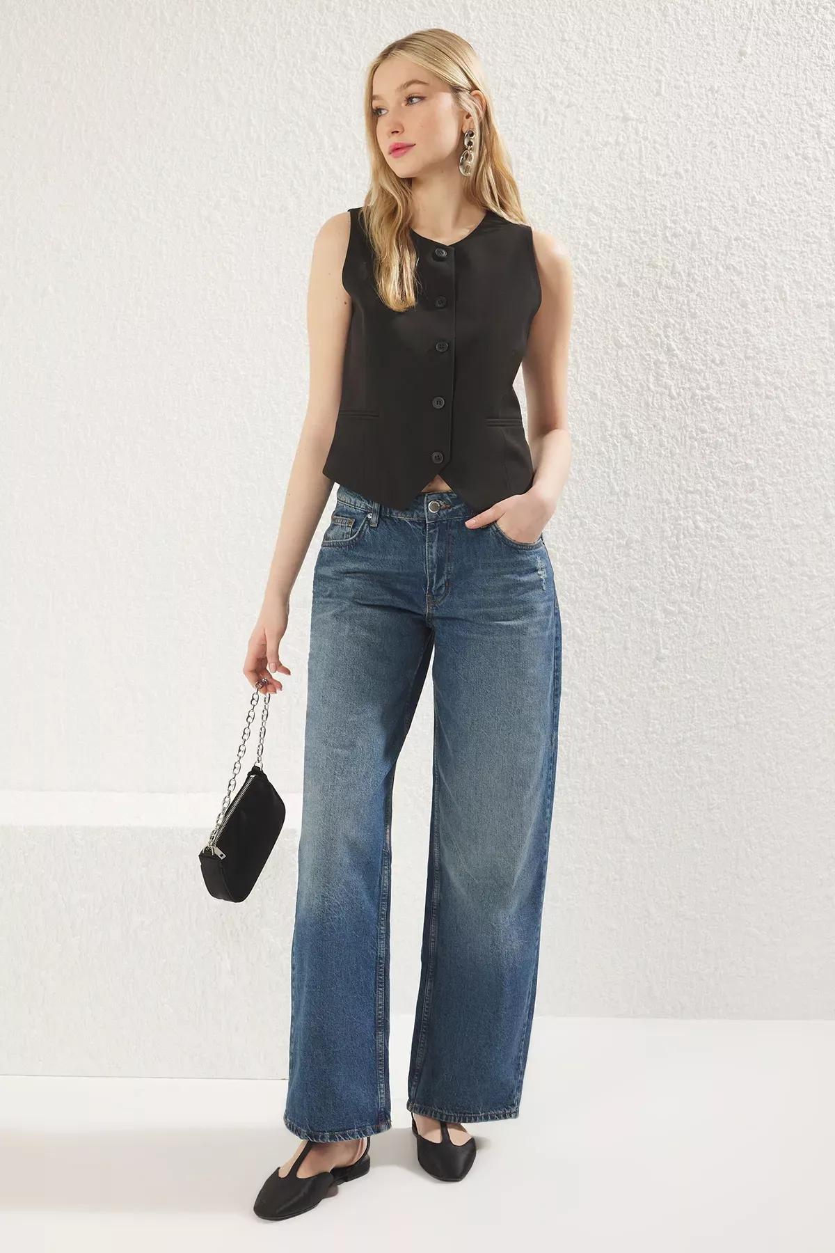 Blue Low Waist Wide Jeans, , large image number 0