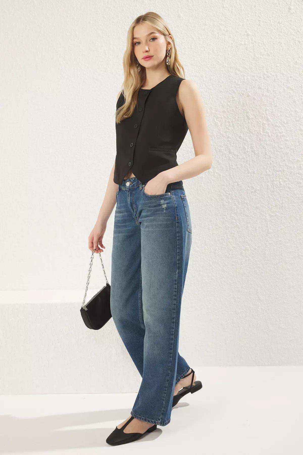 Blue Low Waist Wide Jeans, , large image number 1