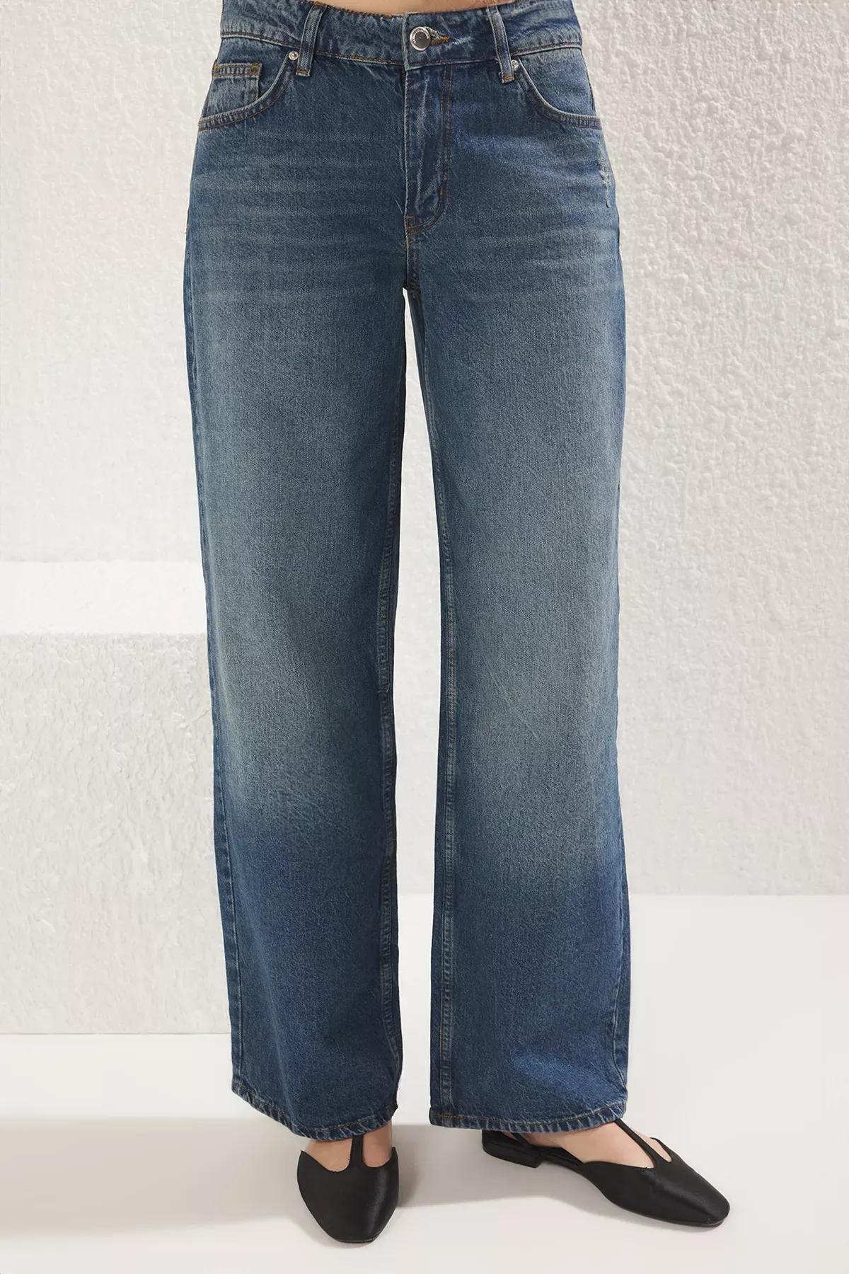 Blue Low Waist Wide Jeans, , large image number 2