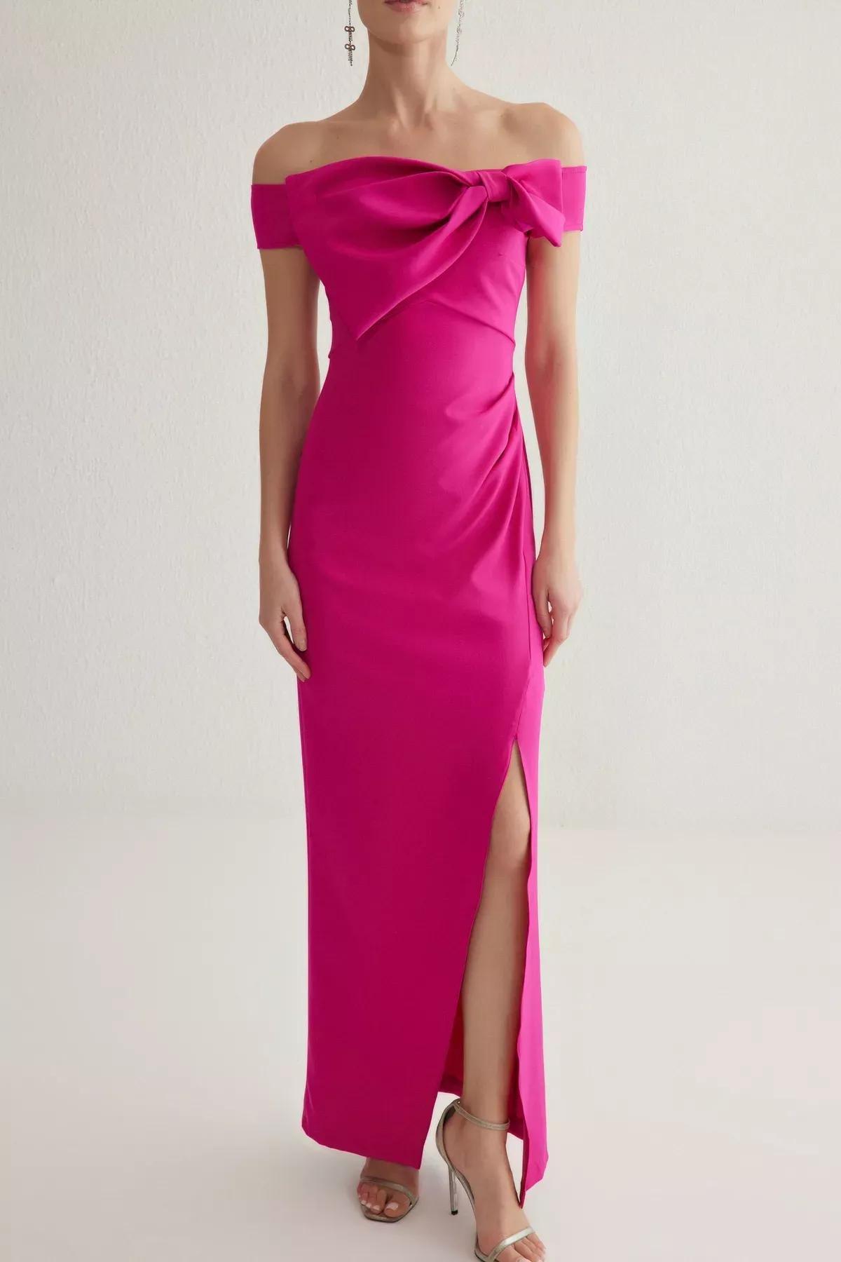 Pink Collared Woven Maxi Occasionwear Dress, Fuchsia, medium