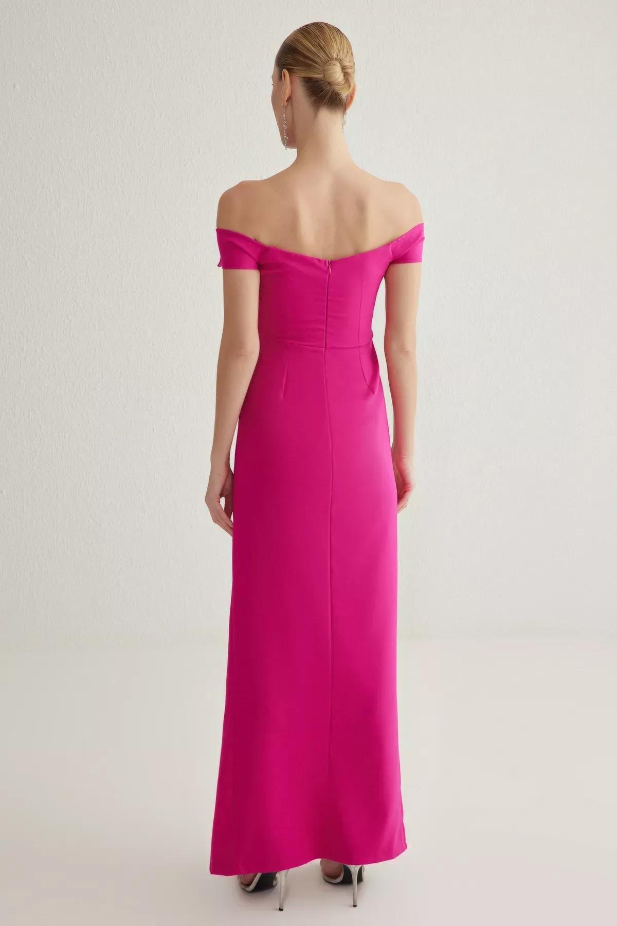 Pink Collared Woven Maxi Occasionwear Dress, Fuchsia, large image number 4