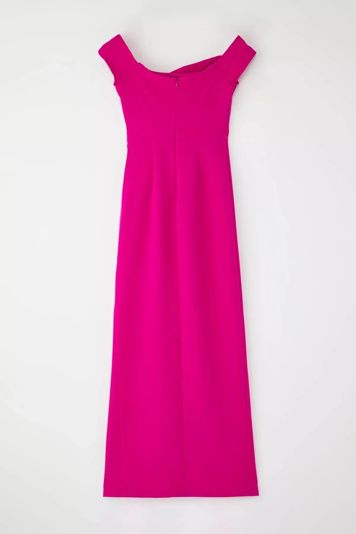 Pink Collared Woven Maxi Occasionwear Dress, Fuchsia, large image number 5