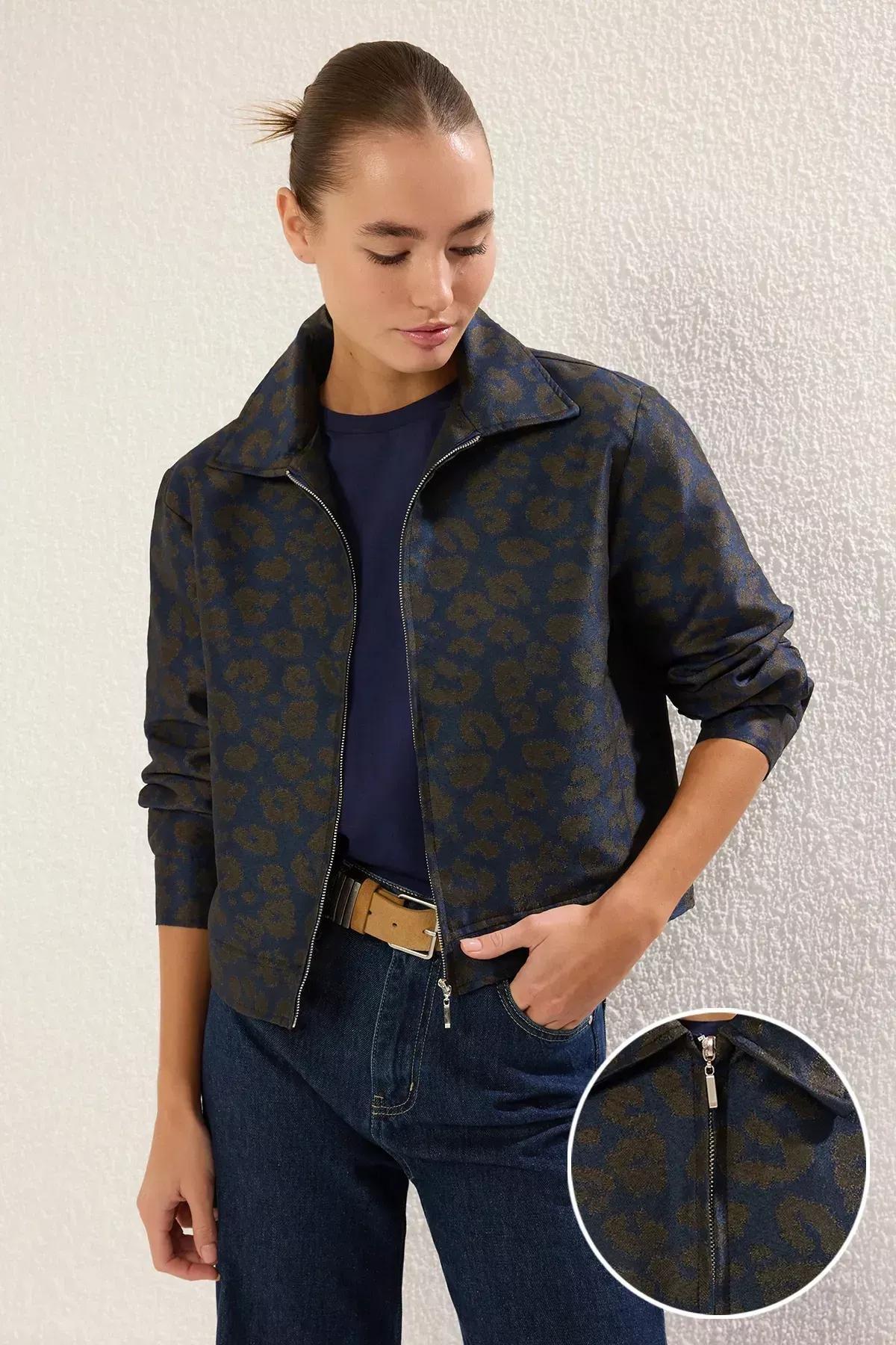 Multicolour Jacquard Collar Thin Jacket, , large image number 0