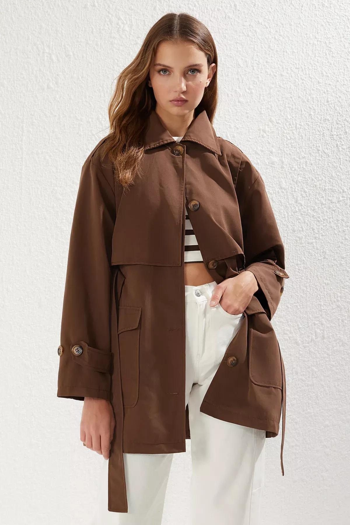 Brown Trench Coat, Dark brown, medium