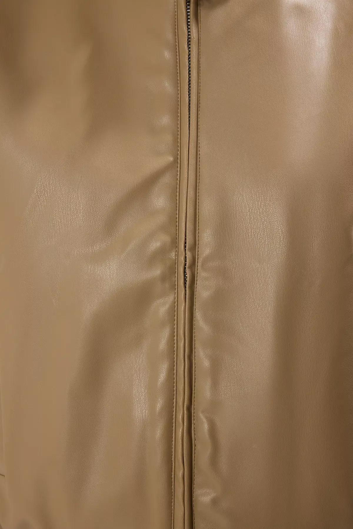 Grey Regular Faux Leather Vest, Mink, large image number 2