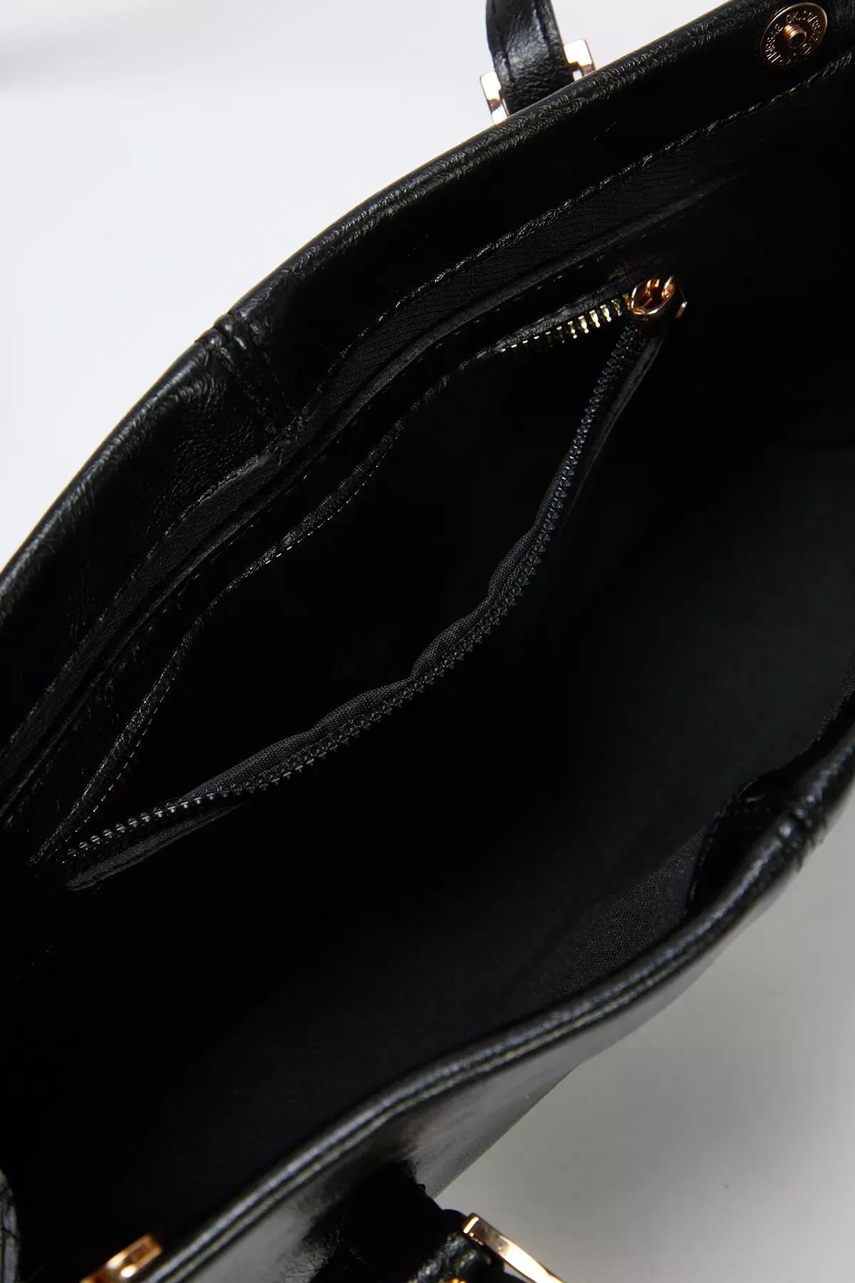 Black Snaped Closure Shoulder Bag, BLACK, large image number 5