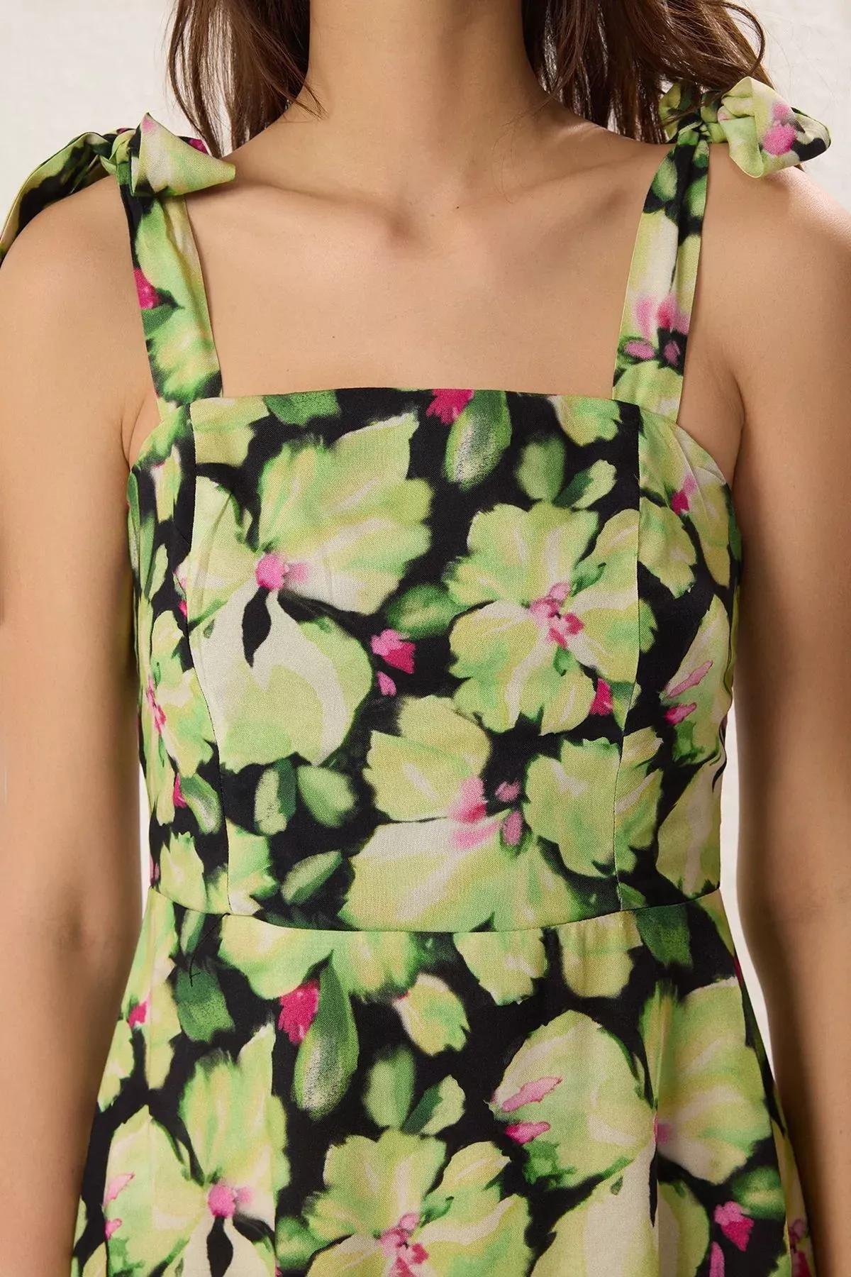 Green Floral Mini Dress, Green, large image number 2